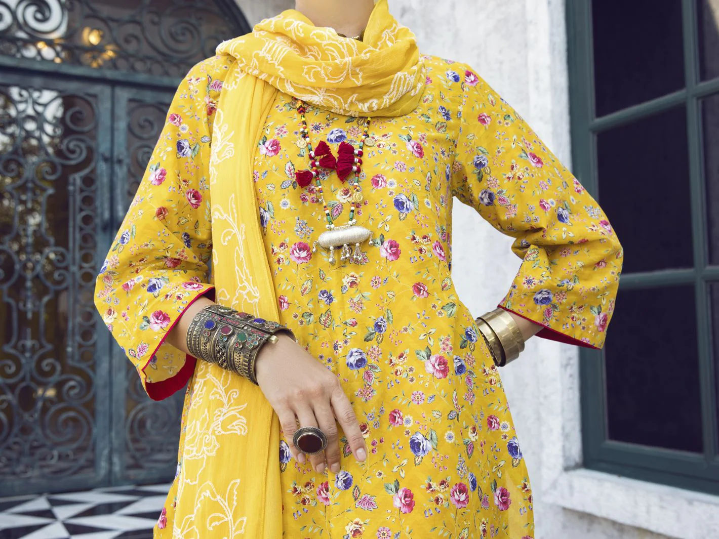 YELLOW 3PC UNSTITCHED | ALP-3PS-US-1293 FB-1293A - Image 2