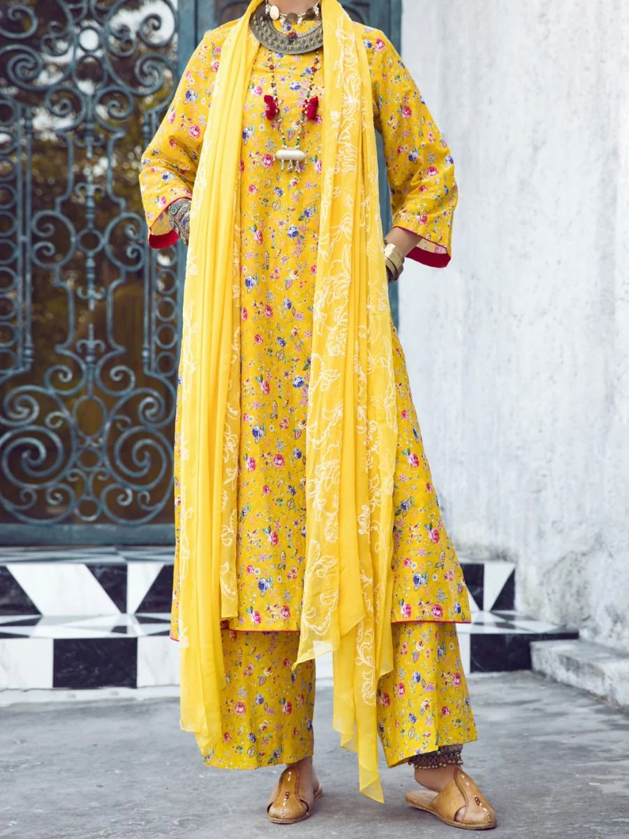 YELLOW 3PC UNSTITCHED | ALP-3PS-US-1293 FB-1293A - Image 4