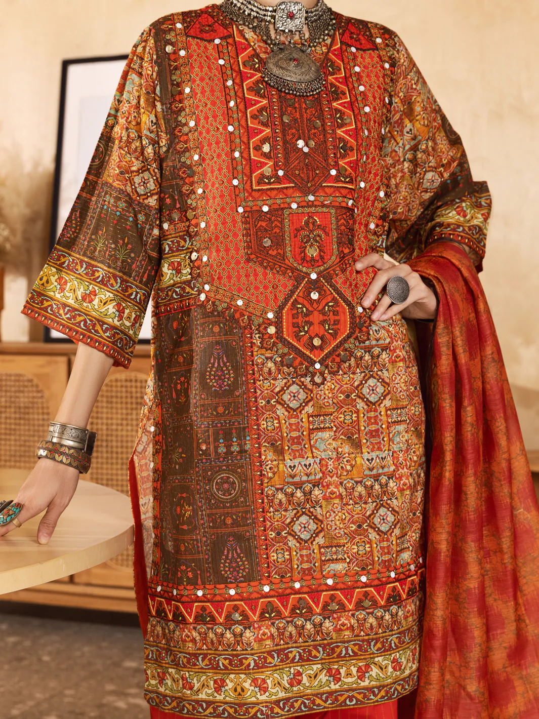 RED LUREX 3PC UNSTITCHED | ALP-3PS-US-1299 FB-1299A - Image 2