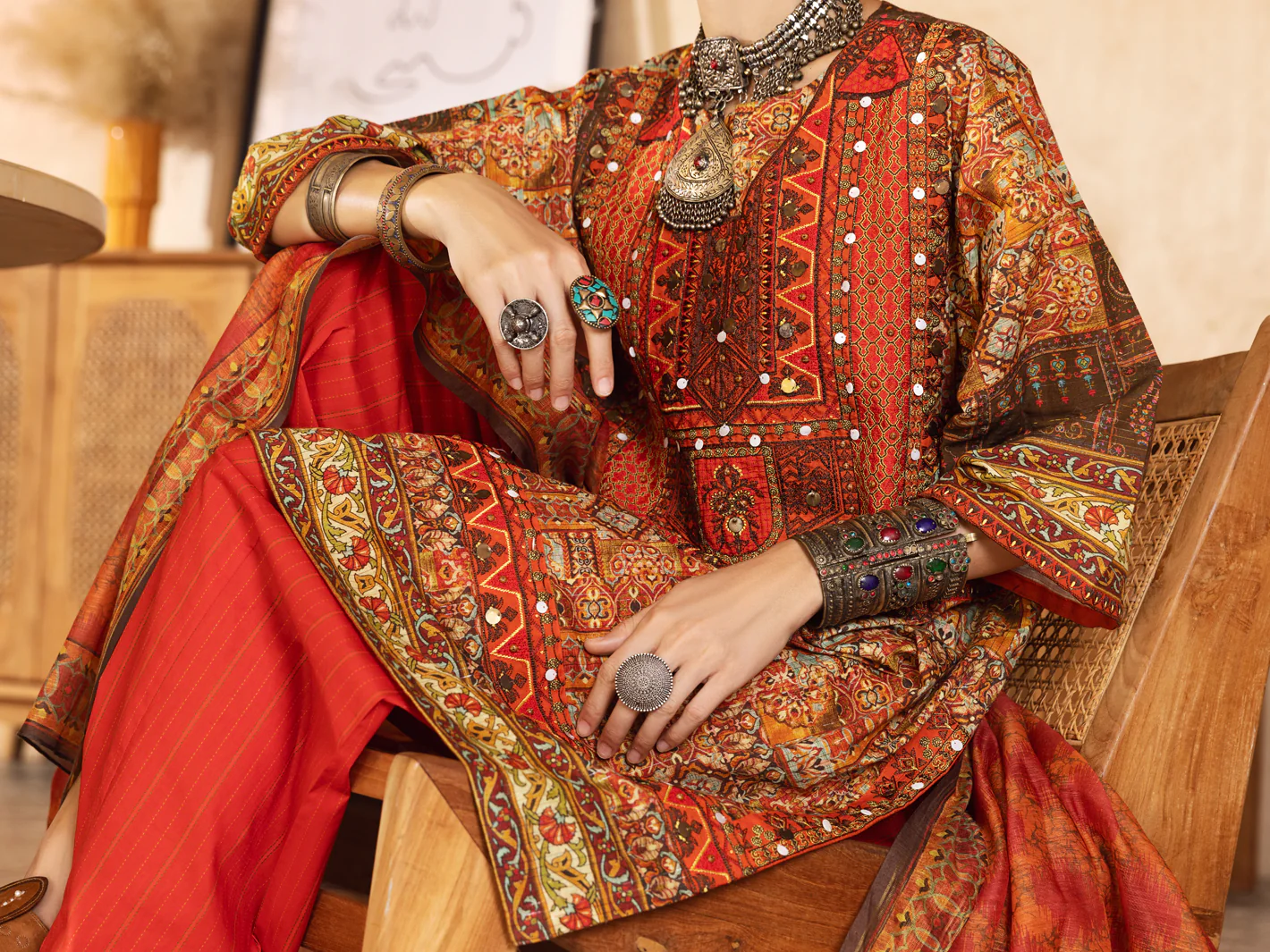 RED LUREX 3PC UNSTITCHED | ALP-3PS-US-1299 FB-1299A - Image 5