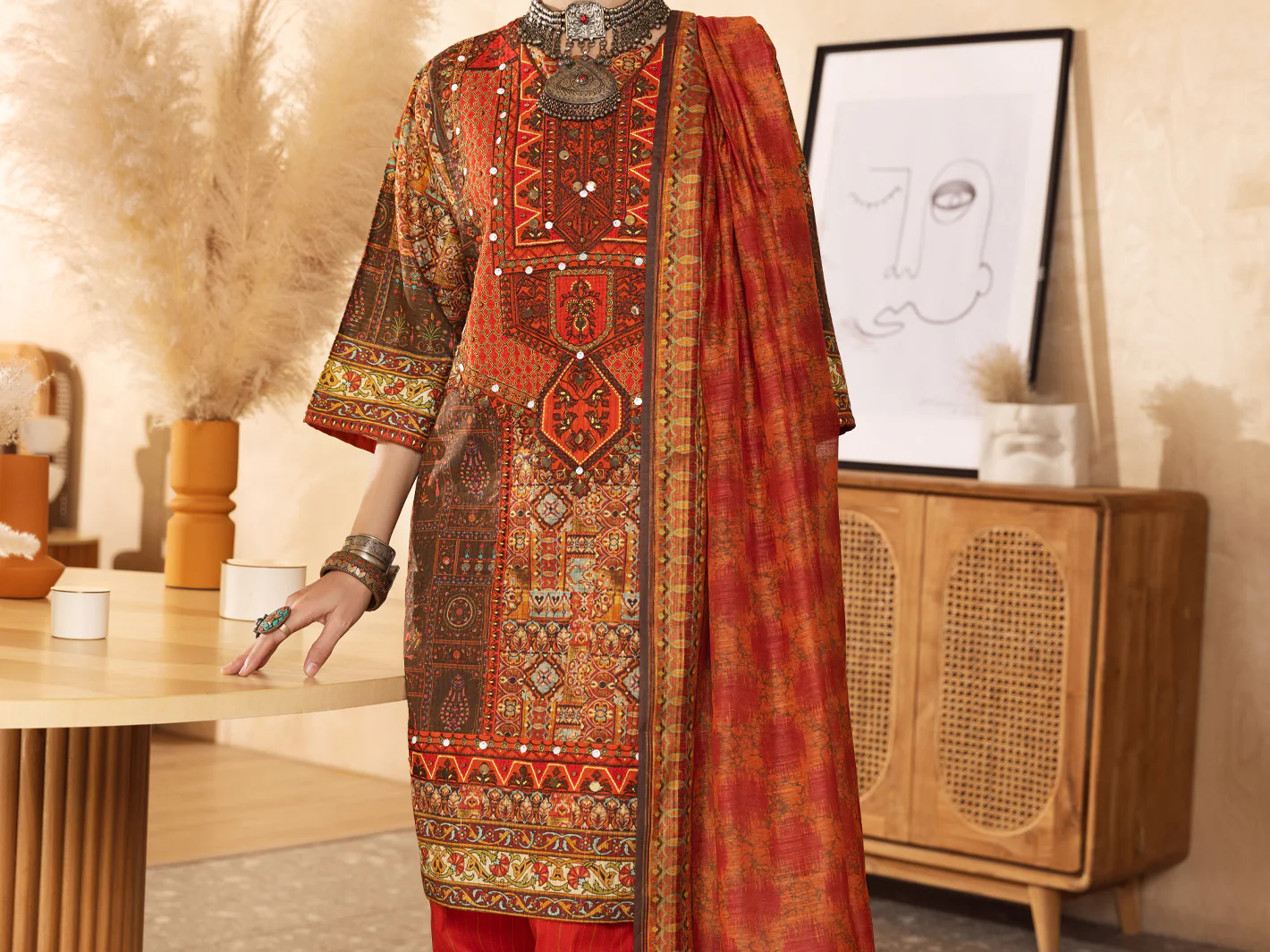 RED LUREX 3PC UNSTITCHED | ALP-3PS-US-1299 FB-1299A - Image 6