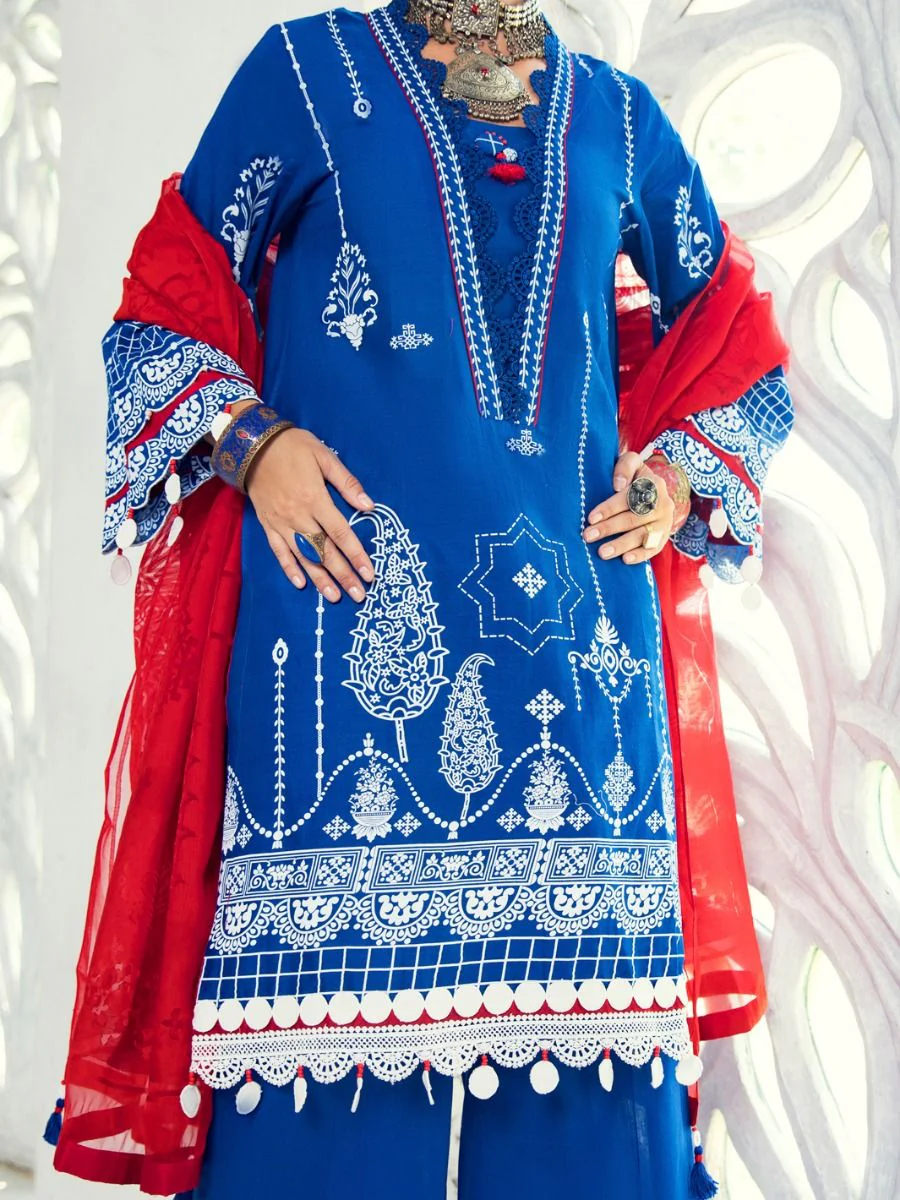 BLUE 3PC UNSTITCHED | ALP-3PS-US-1307 FB-1307A - Image 3