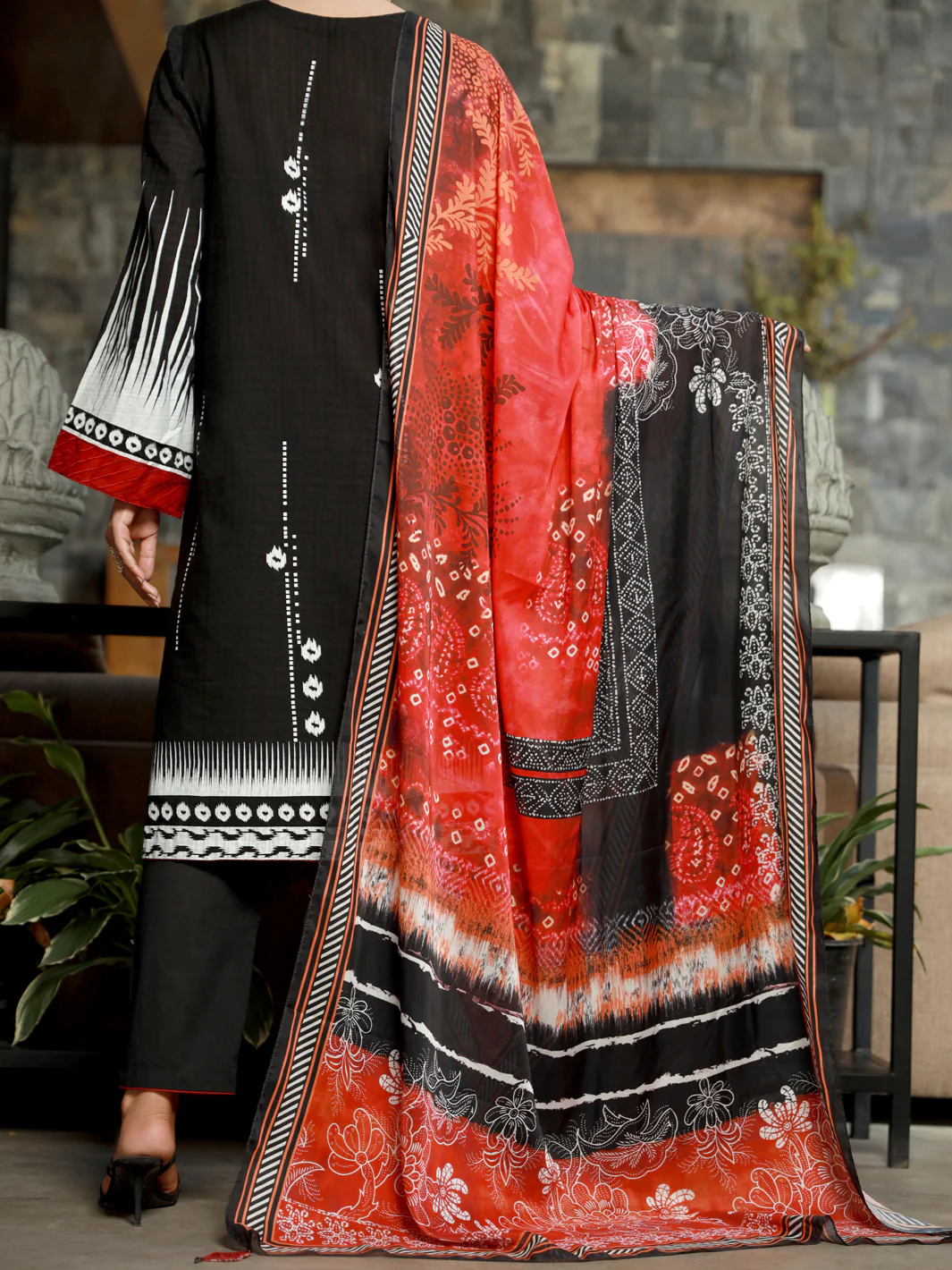 BLACK JACQUARD 3PC STITCHED | ALP-3PS-US-1389/S FB-1389A - Image 2