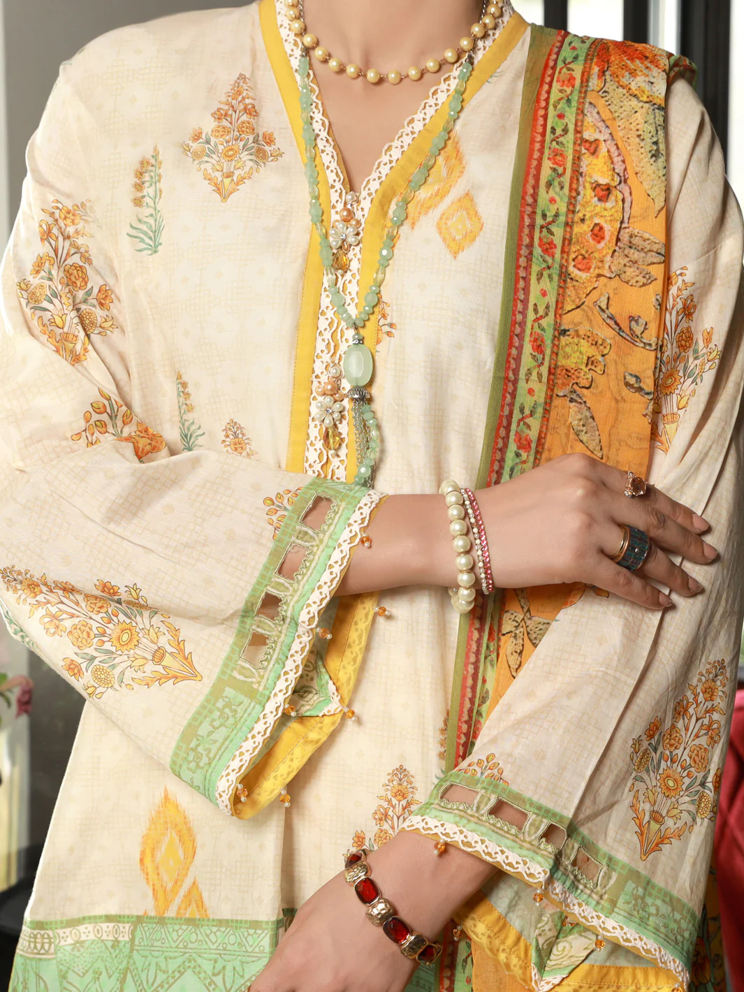 PEACH LAWN 3PC UNSTITCHED | ALP-3PS-US-1396 FB-1396A - Image 3