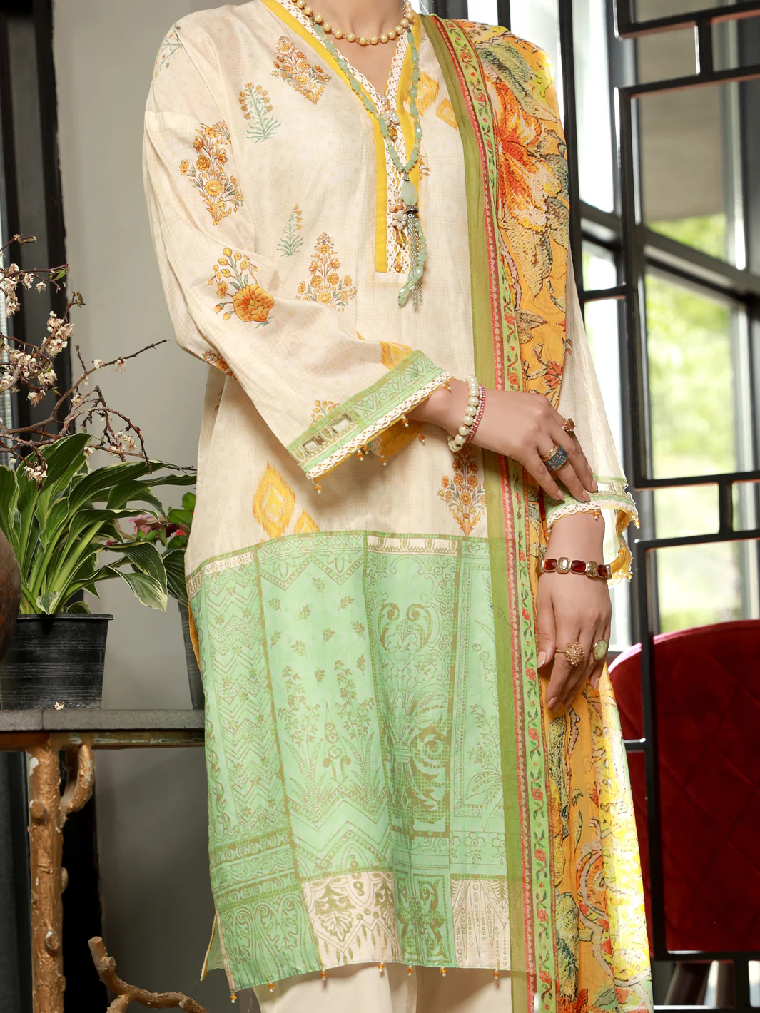 PEACH LAWN 3PC UNSTITCHED | ALP-3PS-US-1396 FB-1396A - Image 4