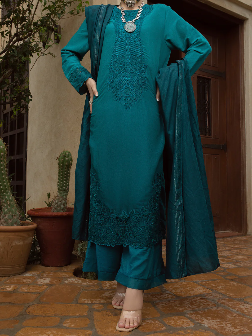 TURQUOISE PLAIN 3PC UNSTITCHED | ALP-3PS-US-1398 FB-1398A - Image 6