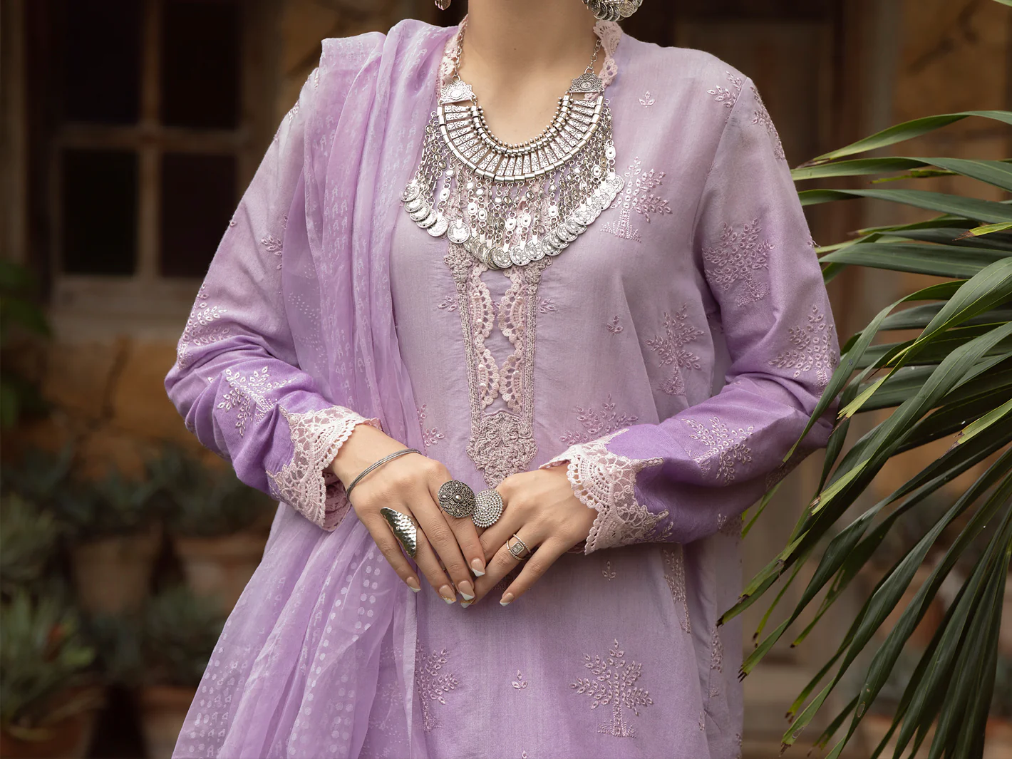 LIGHT PURPLE CHUNRI 3PC UNSTITCHED | ALP-3PS-US-1400 FB-1400A - Image 3