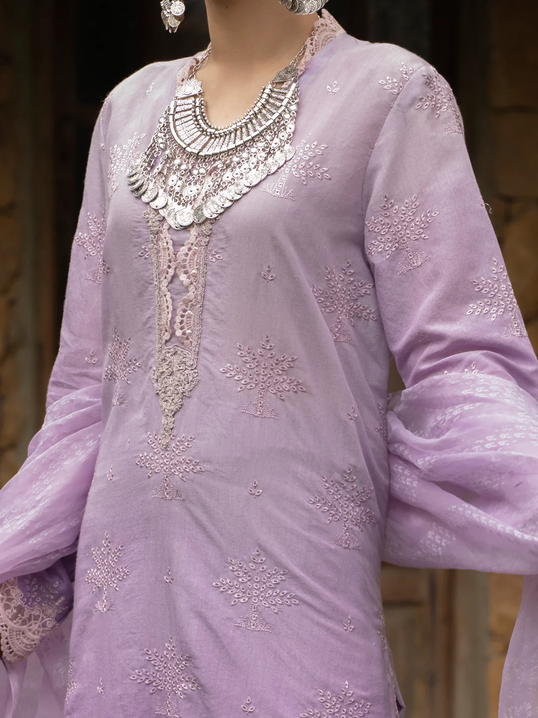 LIGHT PURPLE CHUNRI 3PC STITCHED | ALP-3PS-US-1400/S FB-1400A - Image 3
