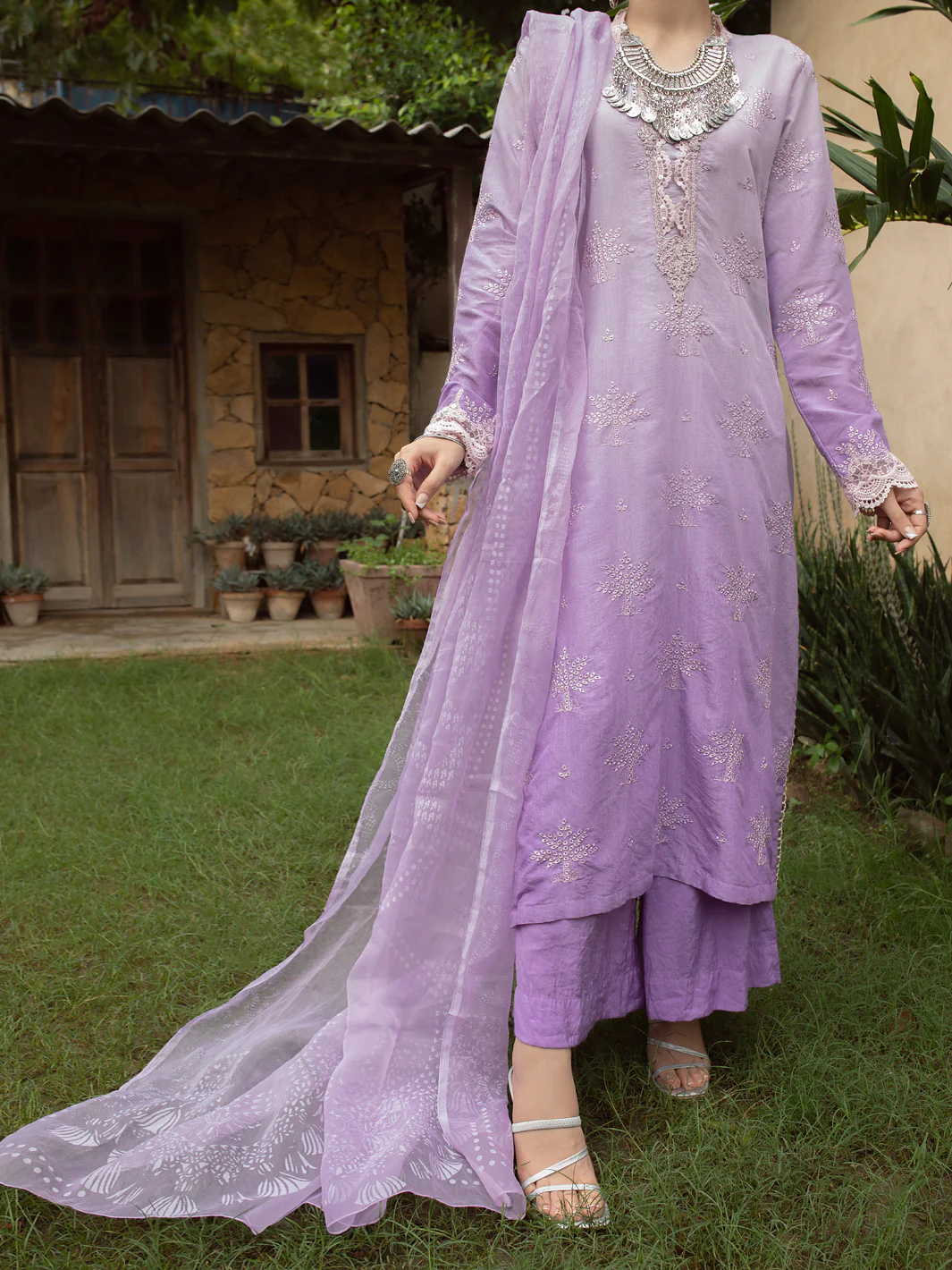 LIGHT PURPLE CHUNRI 3PC STITCHED | ALP-3PS-US-1400/S FB-1400A - Image 4