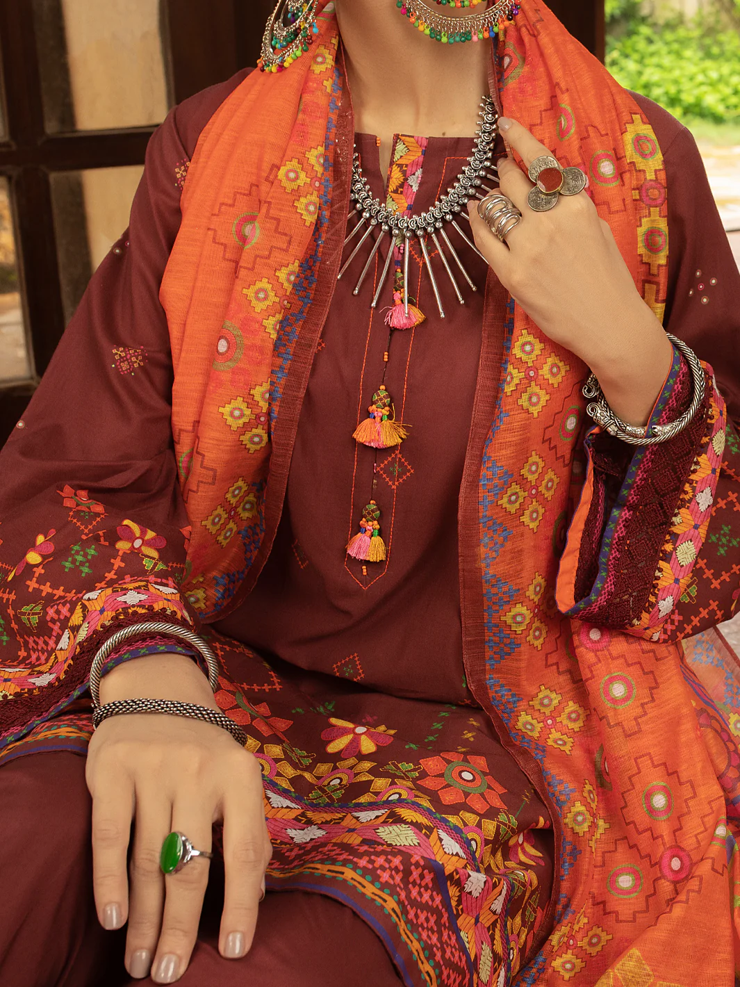 MAROON CAMBRIC 3PC STITCHED | ALP-3PS-US-1424/S FB-1424A - Image 3