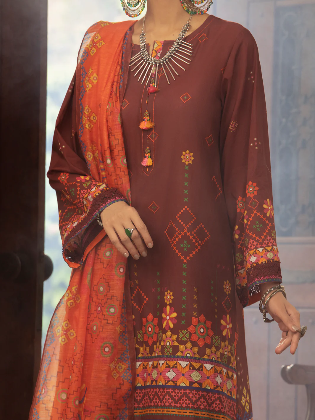 MAROON CAMBRIC 3PC STITCHED | ALP-3PS-US-1424/S FB-1424A - Image 5