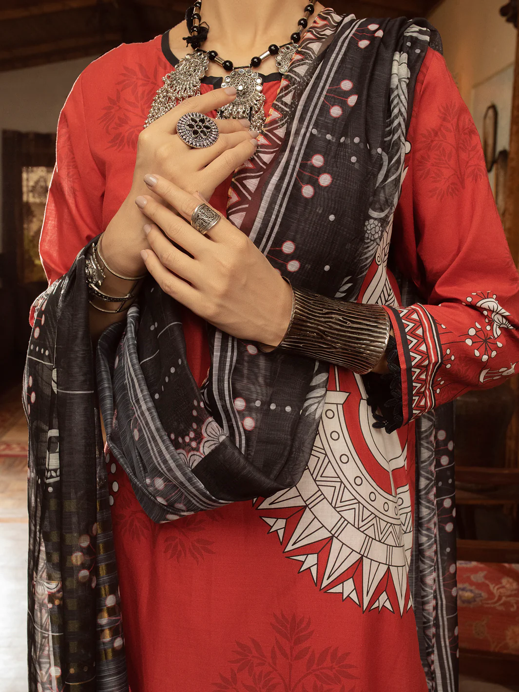 RED CAMBRIC 3PC UNSTITCHED | ALP-3PS-US-1426 FB-1426A - Image 3