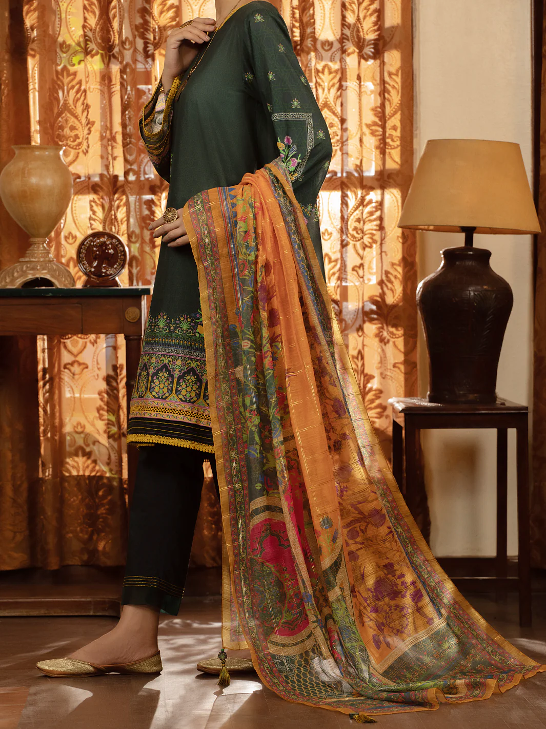 DARK GREEN JACQUARD 3PC STITCHED | ALP-3PS-US-1428/S FB-1428A - Image 2