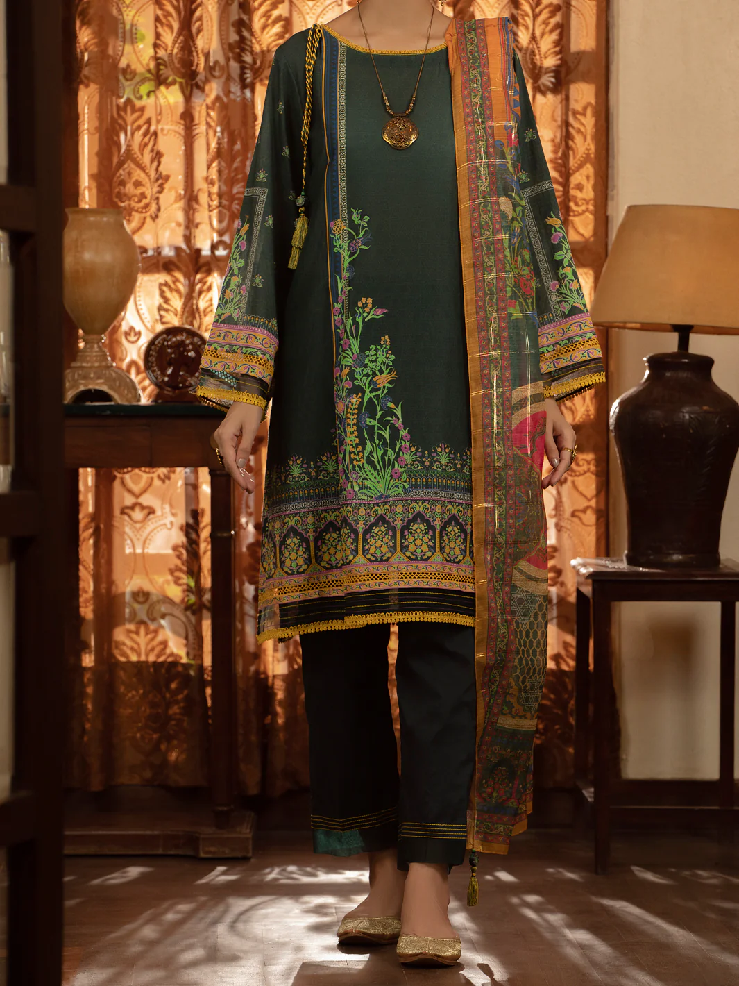DARK GREEN JACQUARD 3PC STITCHED | ALP-3PS-US-1428/S FB-1428A - Image 5