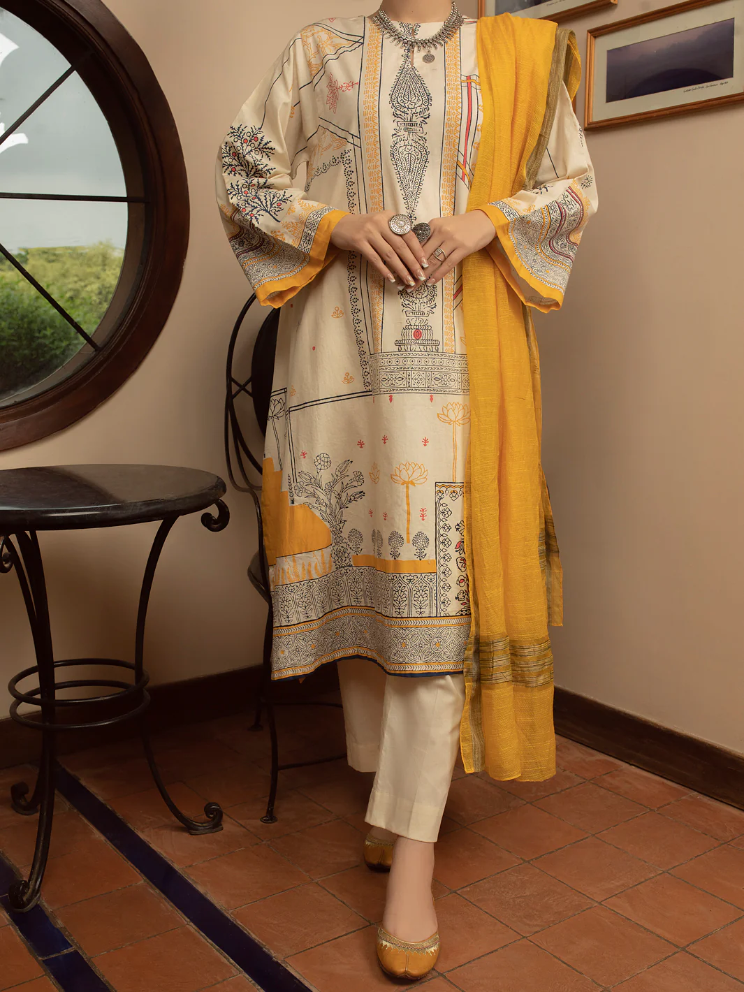 BEIGE CAMBRIC 3PC STITCHED | ALP-3PS-US-1431/S FB-1431A - Image 4