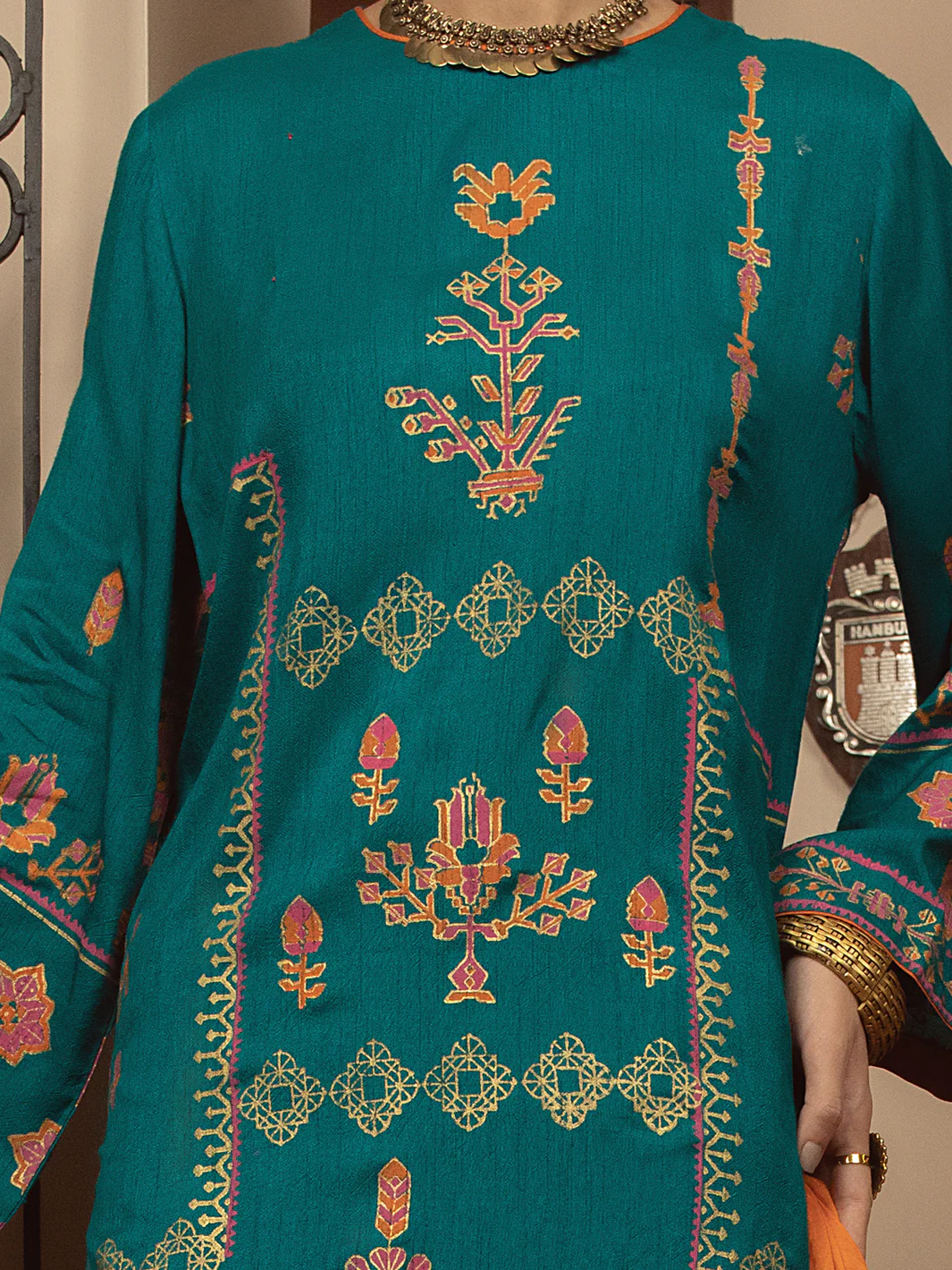 TURQUOISE RAW SILK 3PC STITCHED | ALP-3PS-US-1432/S FB-1432A - Image 2