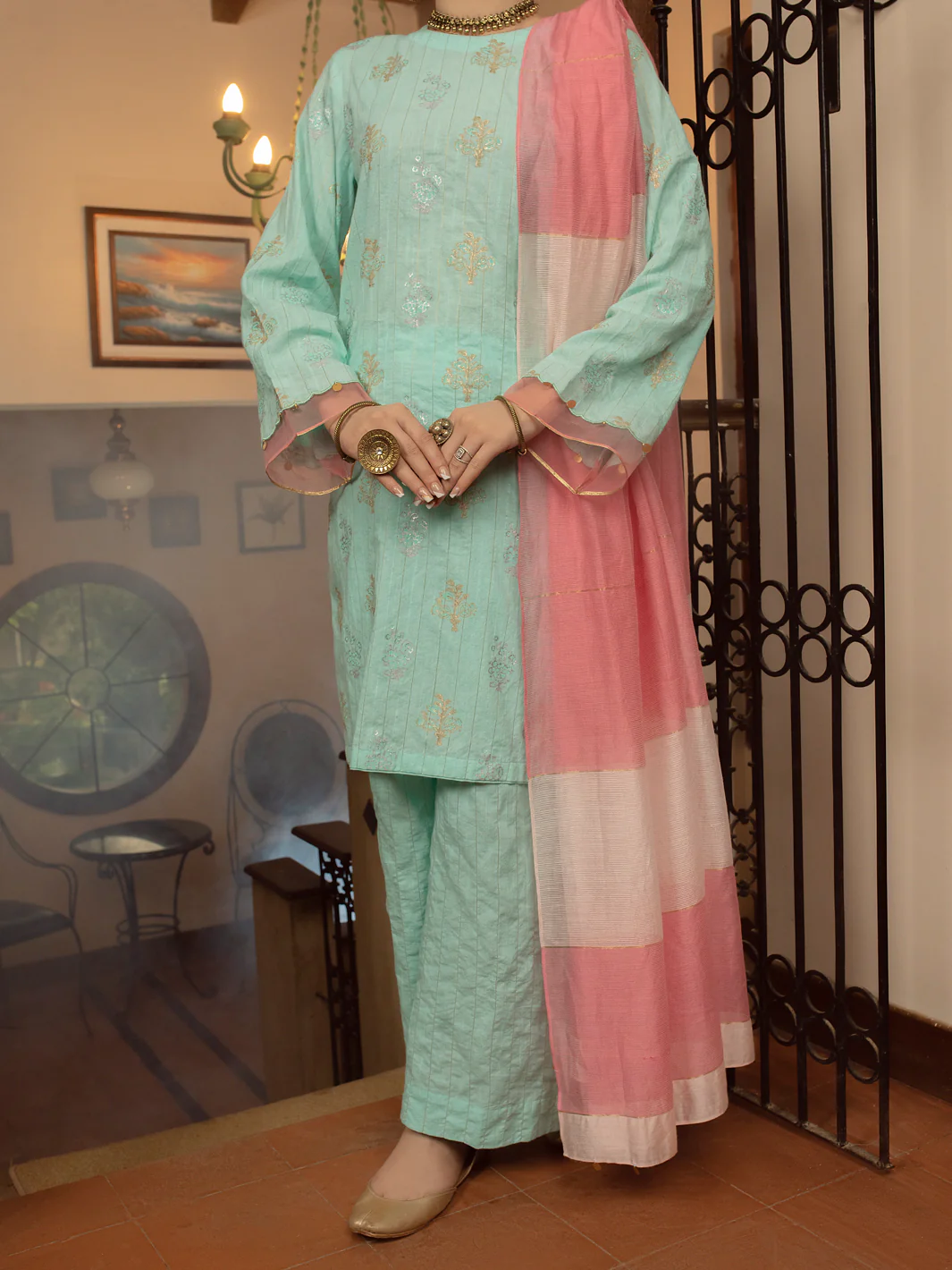 ICE BLUE JACQUARD 3PC STITCHED | ALP-3PS-US-1433/S FB-1433A
