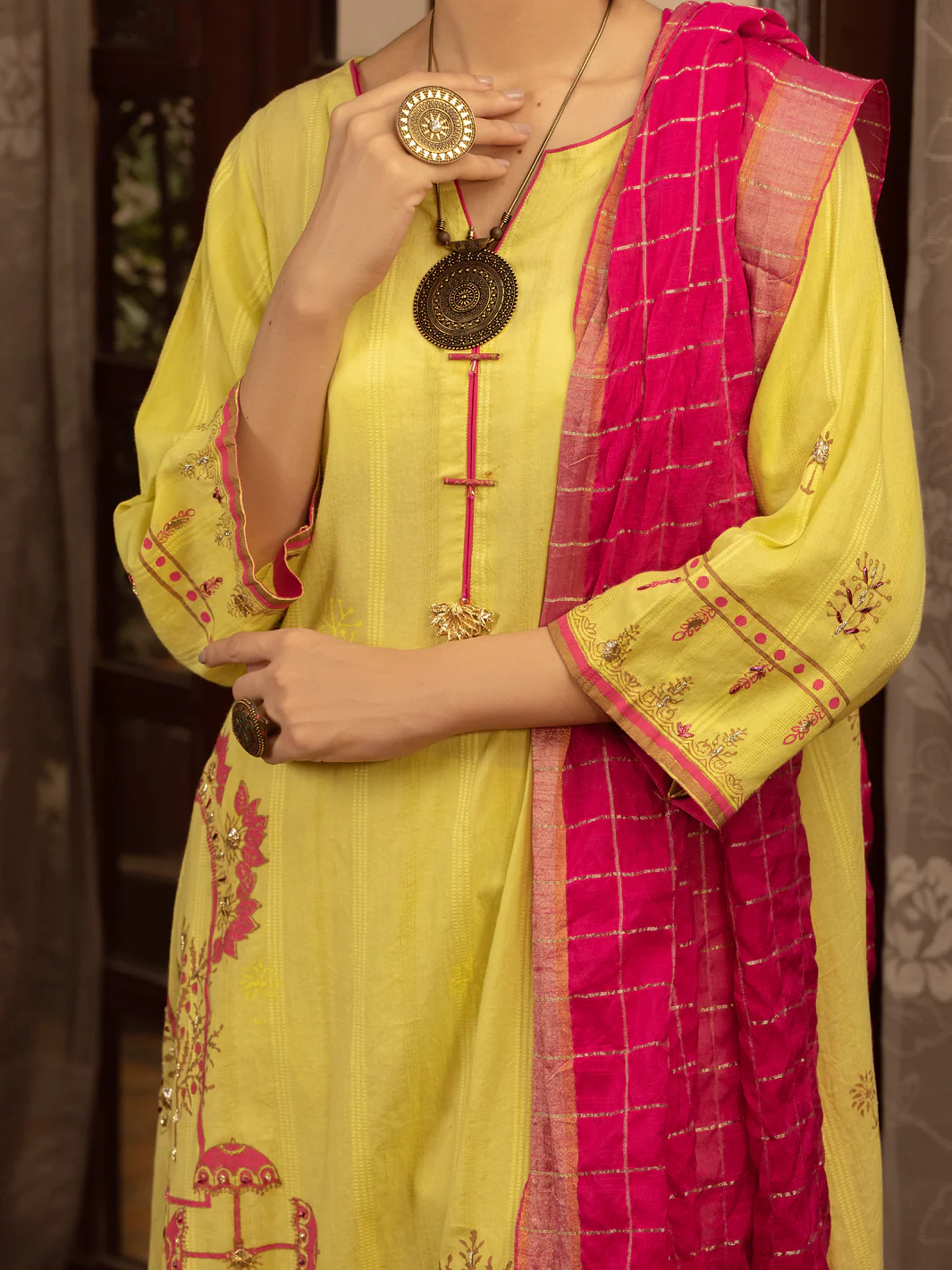 LIME GREEN JACQUARD 3PC STITCHED | ALP-3PS-US-1434/S FB-1434A - Image 3