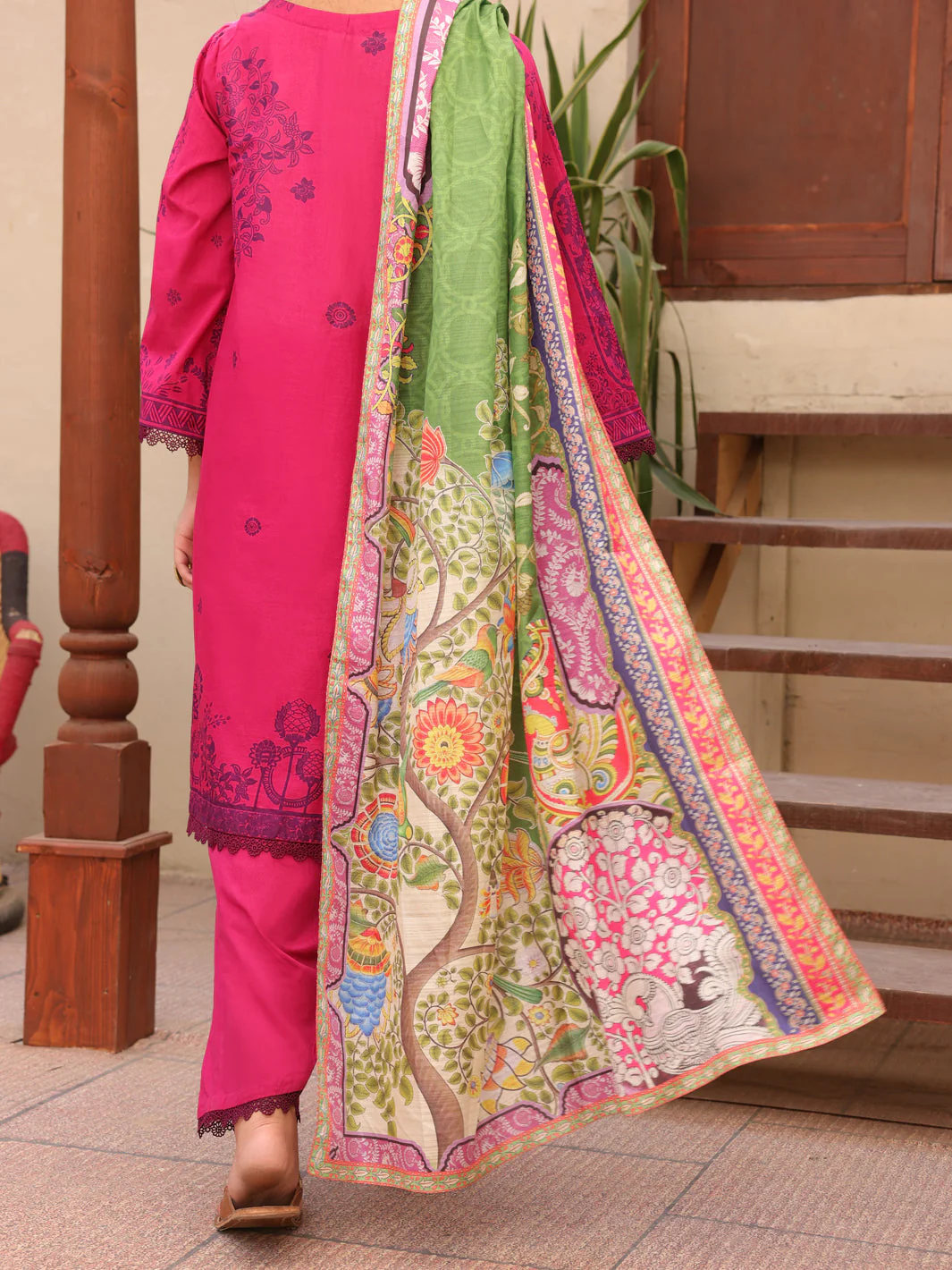 FUCHSIA 3PC UNSTITCHED | ALP-3PS-US-1607 FB-1607A - Image 2