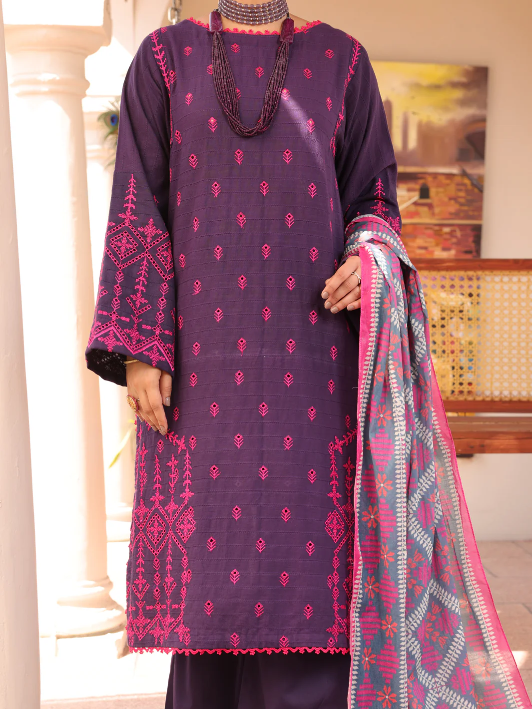 PURPLE LINO KARA 3PC STITCHED | ALP-3PS-US-1668/S FB-1668A