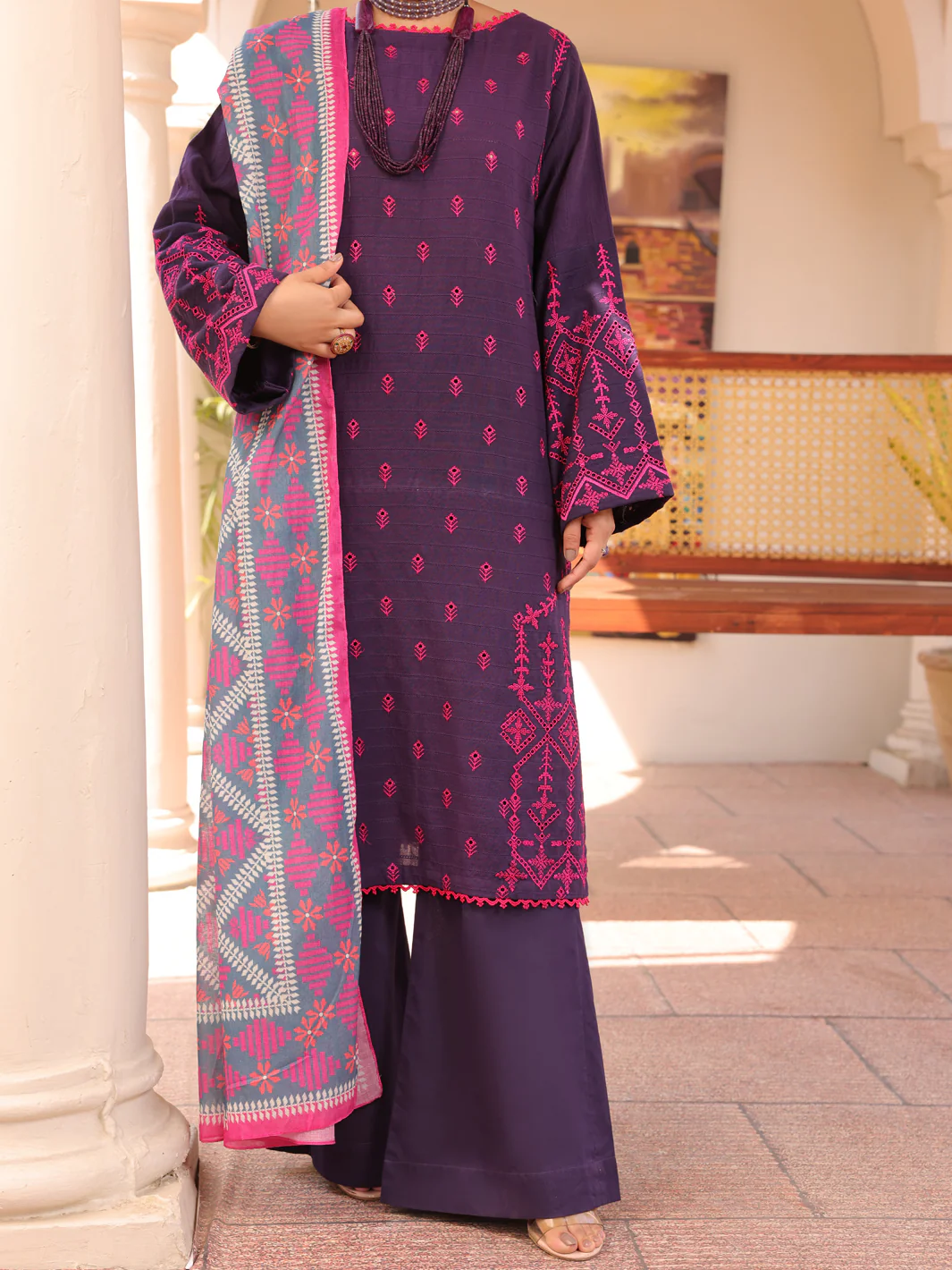 PURPLE LINO KARA 3PC STITCHED | ALP-3PS-US-1668/S FB-1668A - Image 3