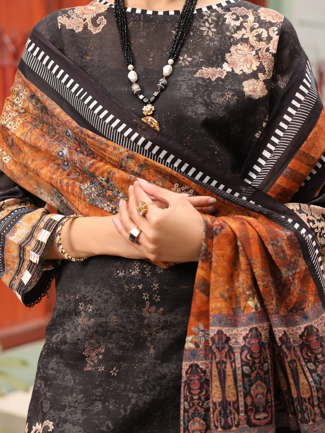 BLACK 3PC UNSTITCHED | ALP-3PS-US-1677 FB-1677A - Image 3