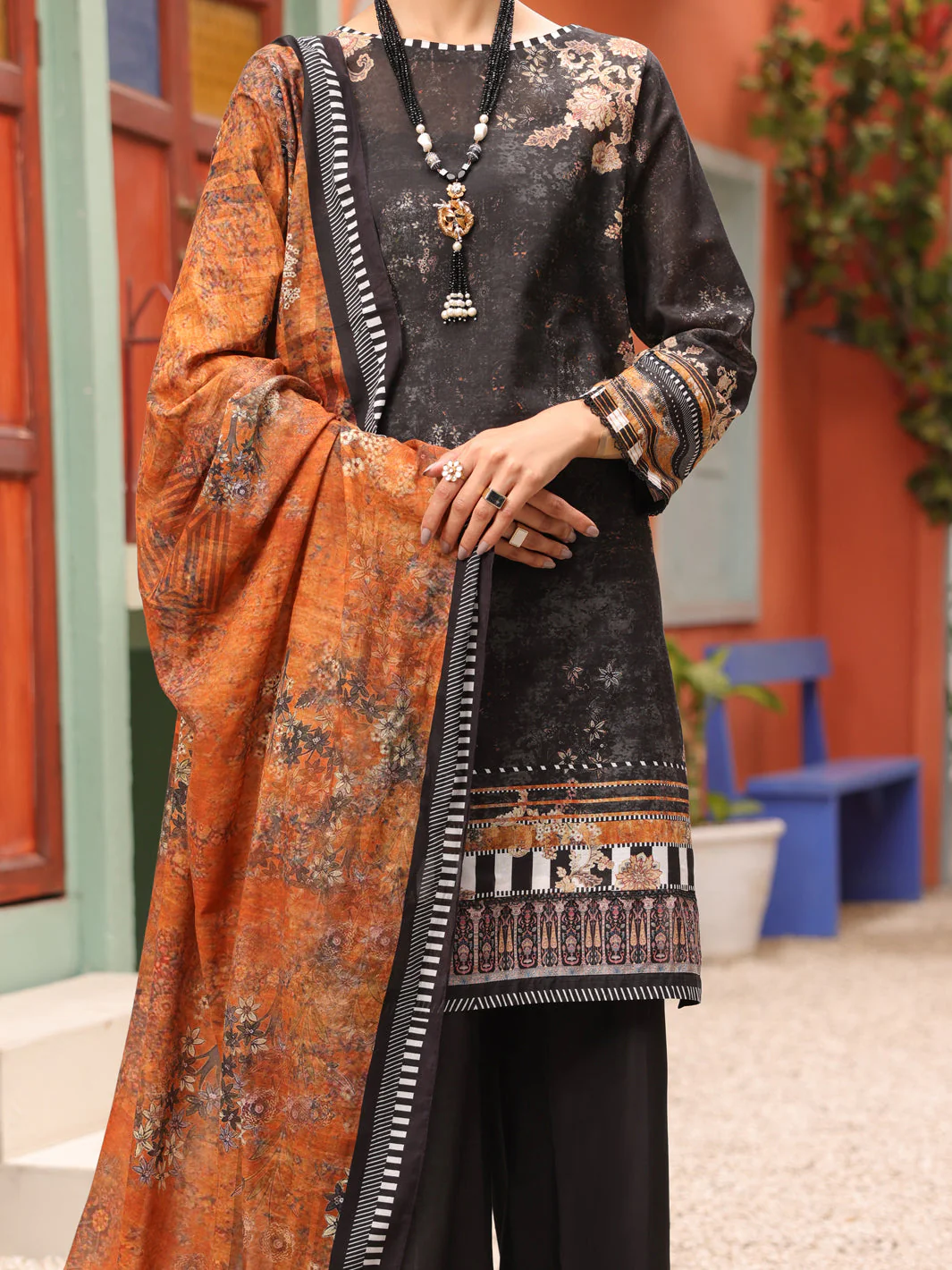 BLACK 3PC UNSTITCHED | ALP-3PS-US-1677 FB-1677A - Image 4