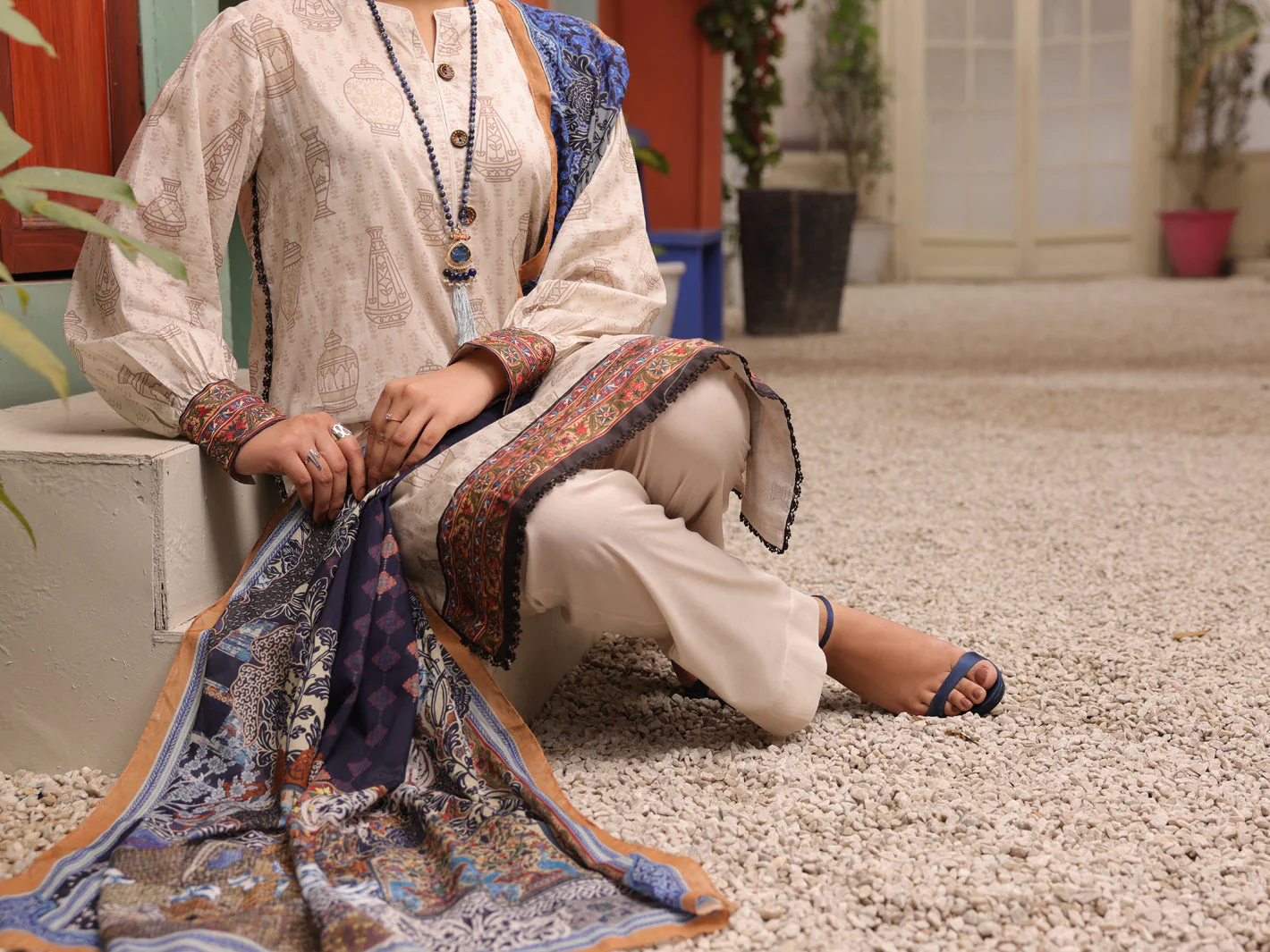 BEIGE 3PC UNSTITCHED | ALP-3PS-US-1678 FB-1678A - Image 3