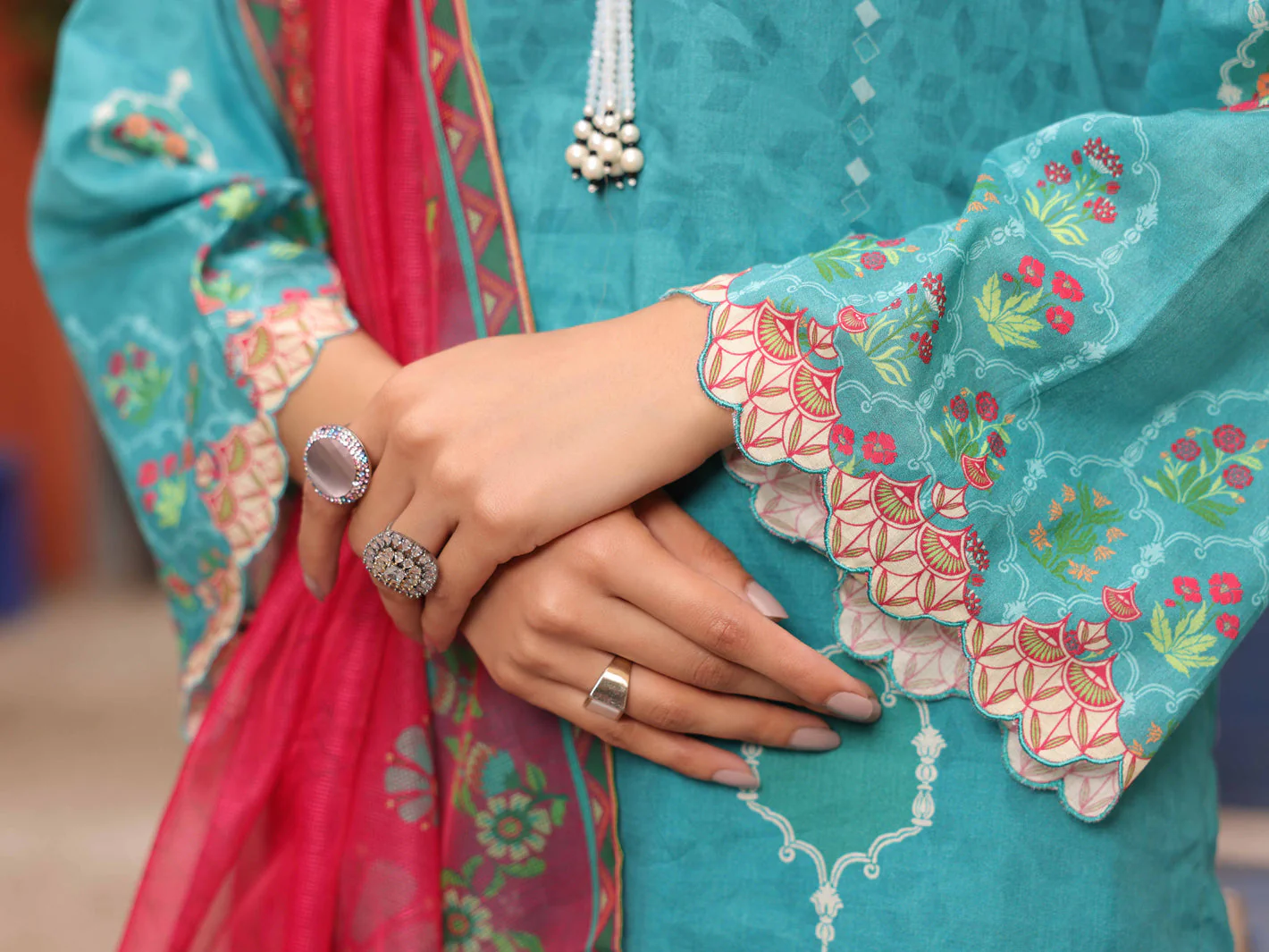 TURQUOISE 3PC UNSTITCHED | ALP-3PS-US-1679 FB-1679A - Image 4