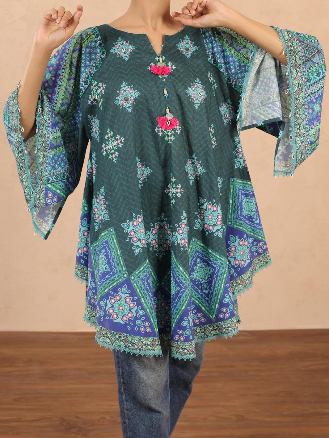 TEAL CAMBRIC KURTI | ALP-LK-1981/FB-1981A - Image 3