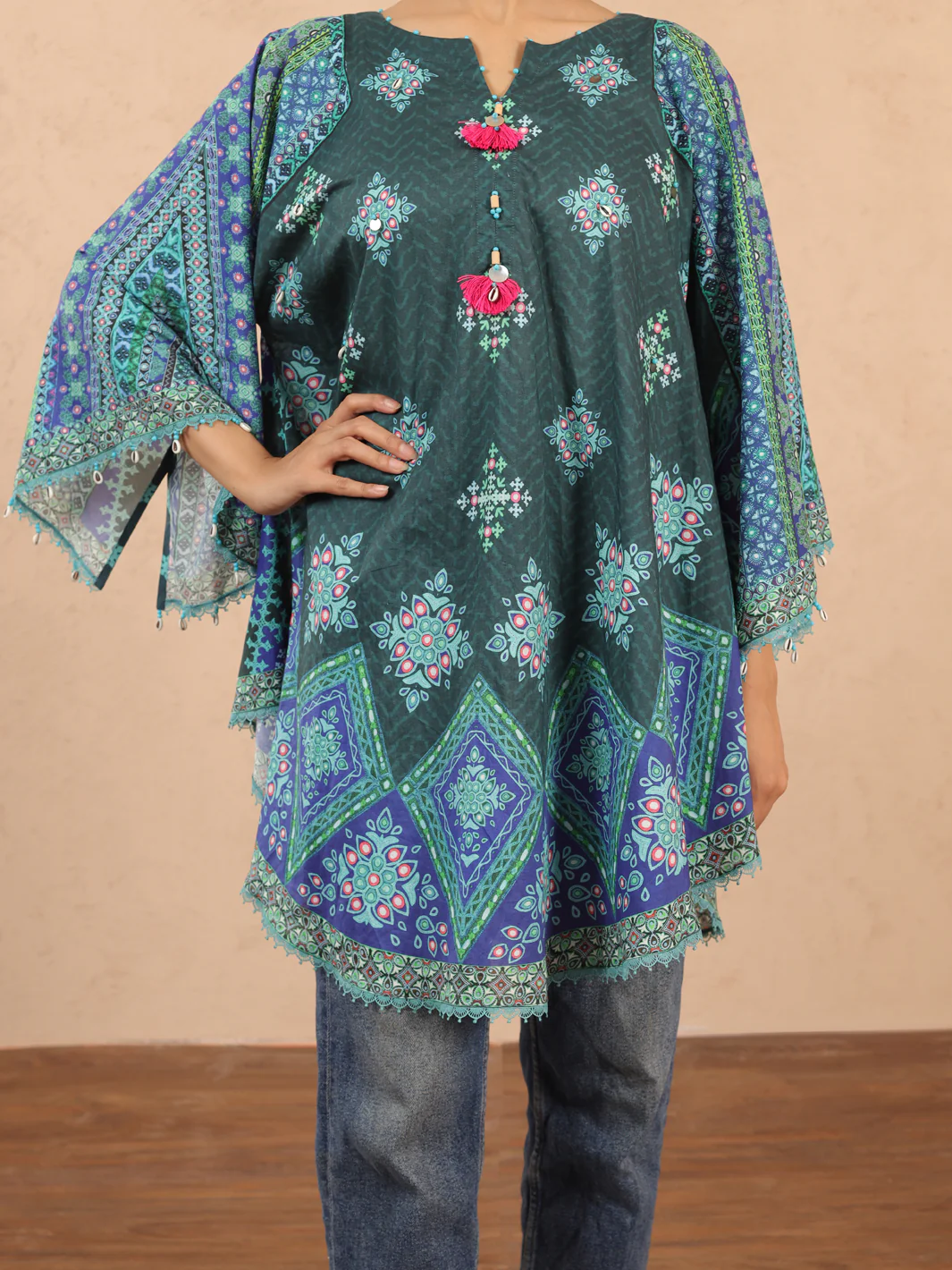 TEAL CAMBRIC KURTI | ALP-LK-1981/FB-1981A - Image 4