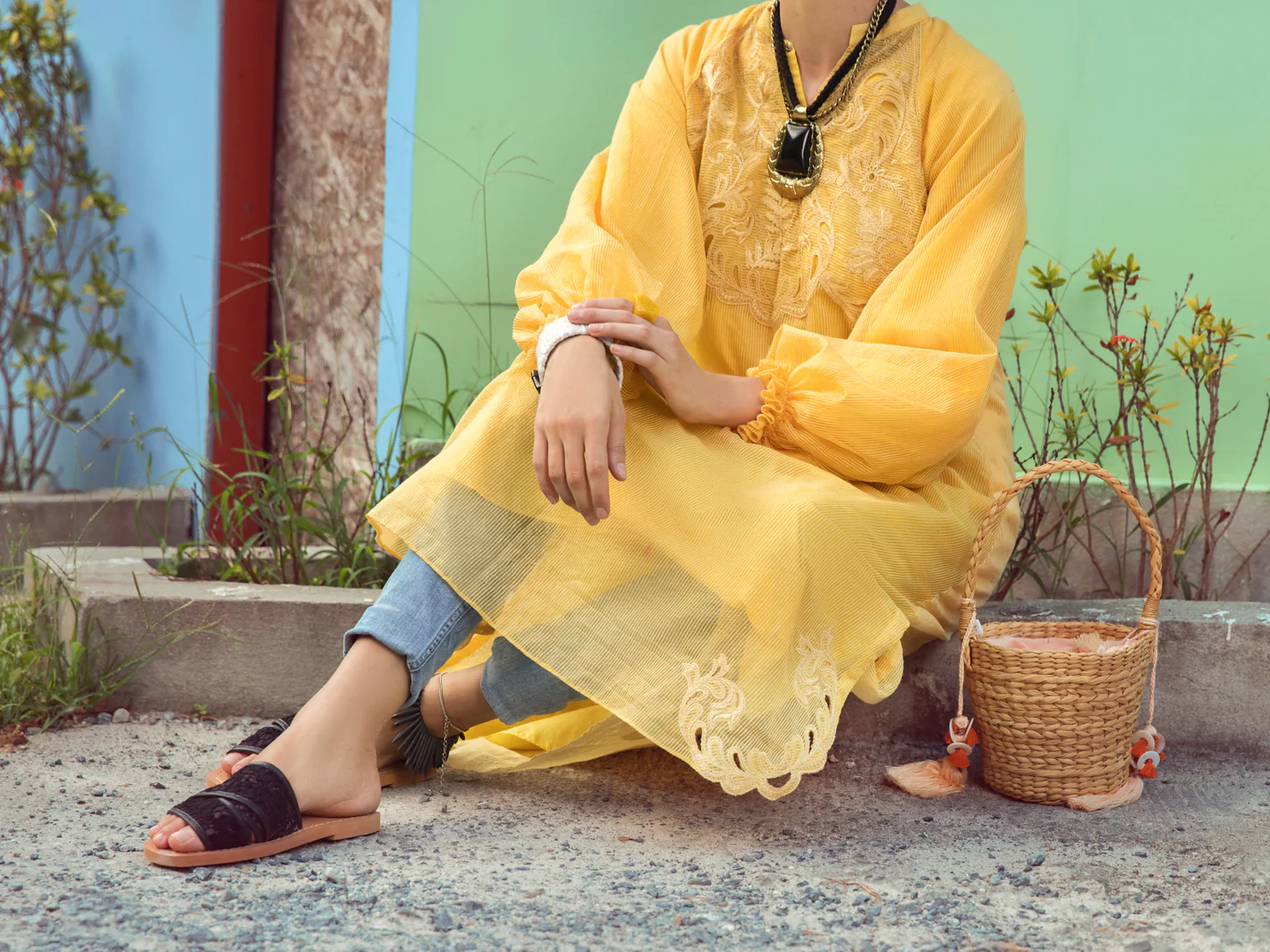 YELLOW KHADDI KURTI | ALP-LK-US-1355/AM-2493A - Image 4