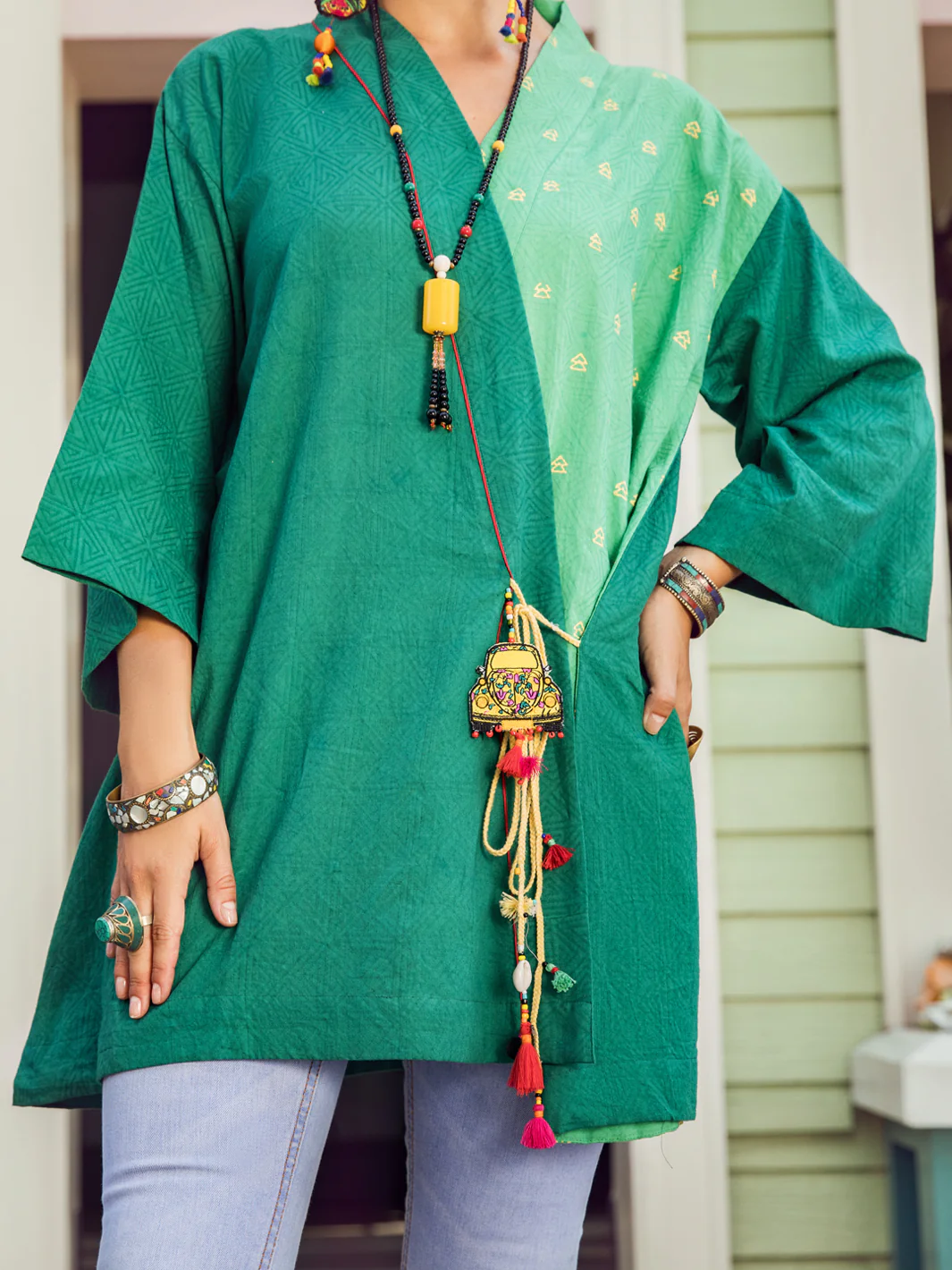 GREEN COTTON DOBBY KURTI | ALP-LK-US-1362/AM-2539A - Image 3