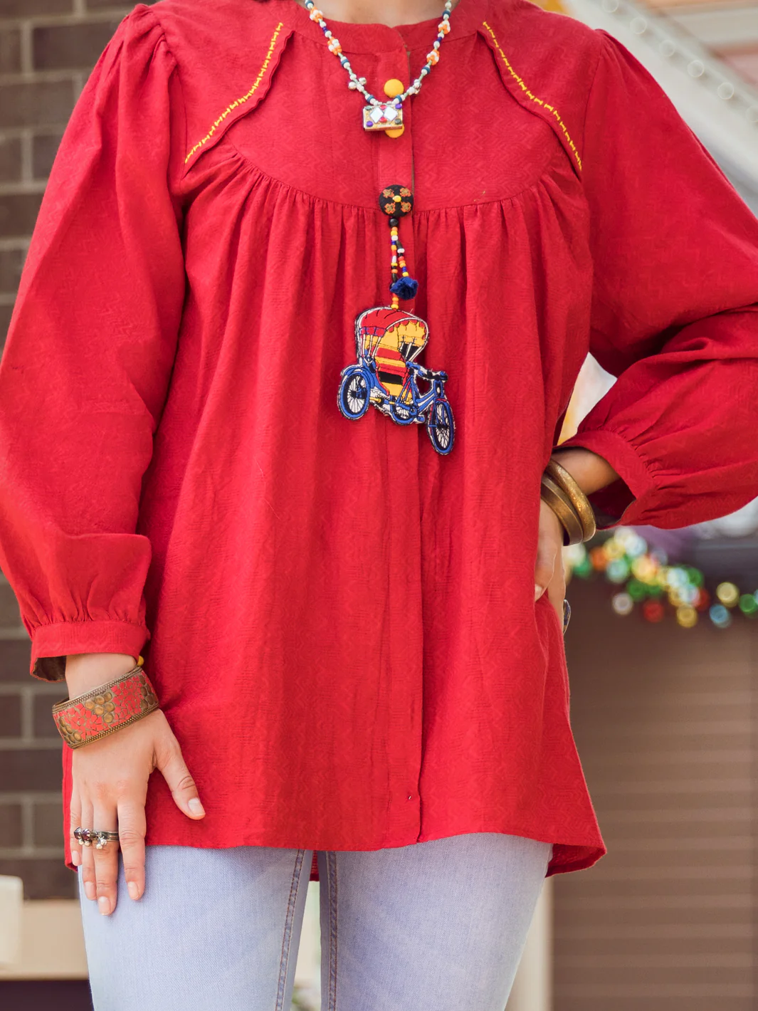 RED JACQUARD KURTI | ALP-LK-US-1366/AM-2543A - Image 3