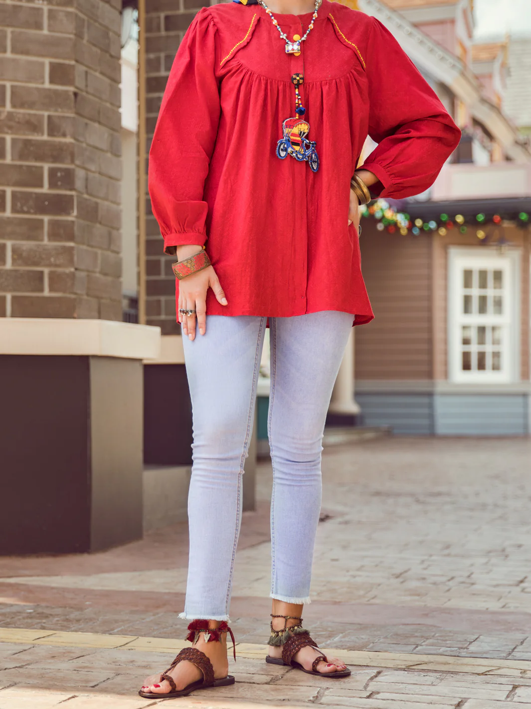 RED JACQUARD KURTI | ALP-LK-US-1366/AM-2543A - Image 6