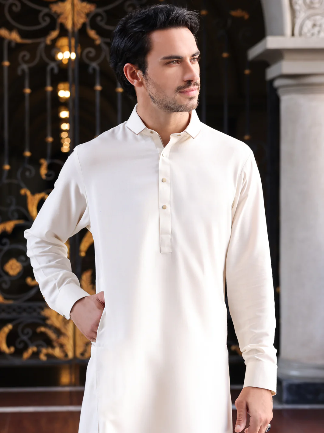 OFF WHITE BLENDED KAMEEZ SHALWAR | ALWA-KS-418/AM-6095A - Image 4