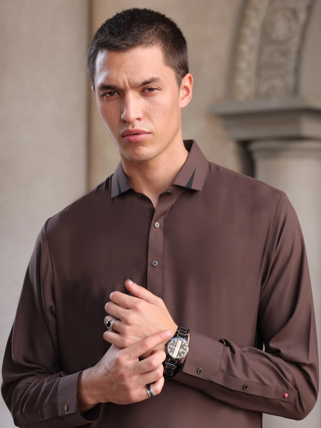 DARK BROWN BLENDED KAMEEZ SHALWAR | ALWA-KS-420/AM-6095G - Image 3