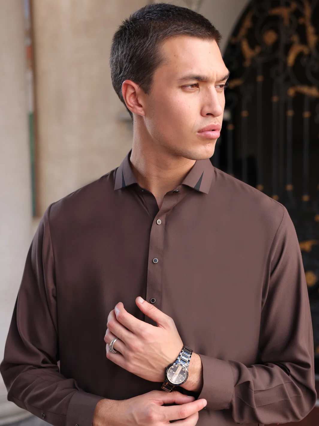 DARK BROWN BLENDED KAMEEZ SHALWAR | ALWA-KS-420/AM-6095G - Image 4