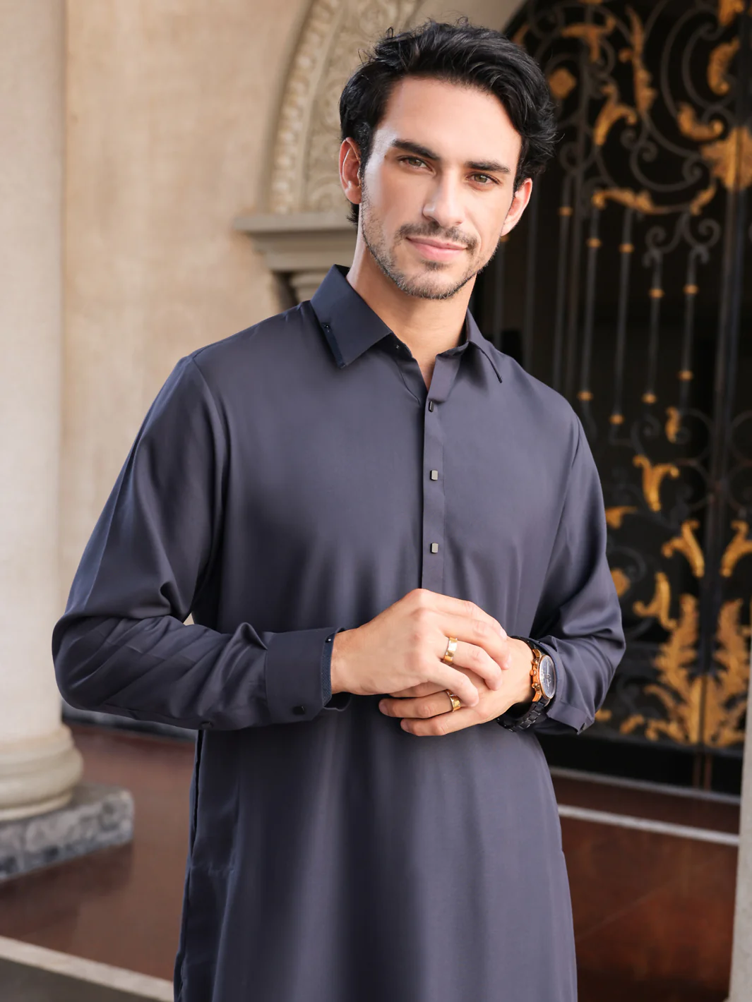 DARK GREY VISCOSE KAMEEZ SHALWAR | ALWA-KS-425/AM-6095H - Image 2