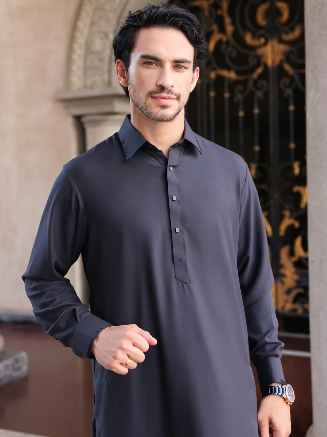 DARK GREY VISCOSE KAMEEZ SHALWAR | ALWA-KS-425/AM-6095H - Image 3