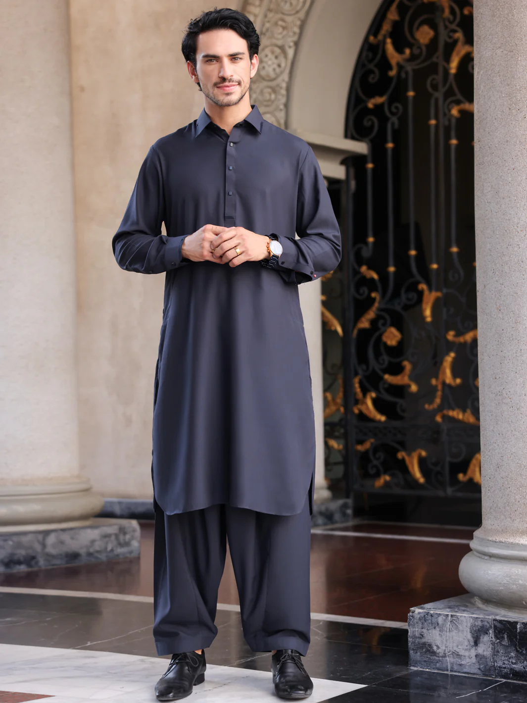 DARK GREY VISCOSE KAMEEZ SHALWAR | ALWA-KS-425/AM-6095H - Image 4