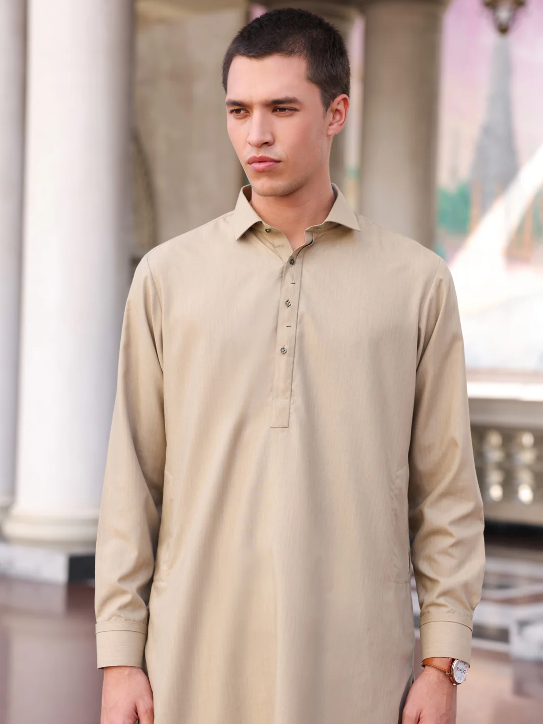 DULL KHAKI VISCOSE KAMEEZ SHALWAR | ALWA-KS-429/AM-6185A - Image 4