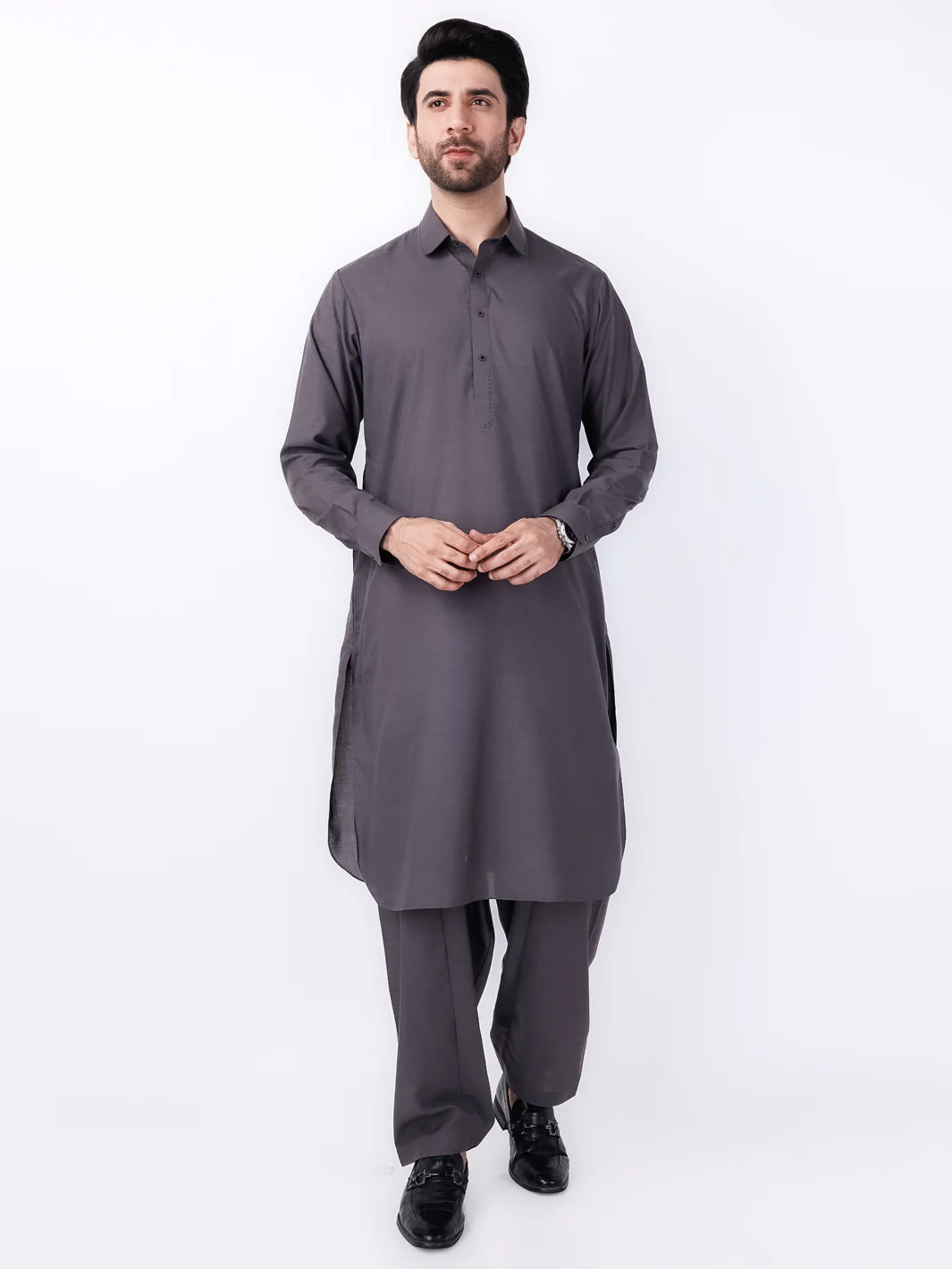 CHARCOAL GREY VISCOSE KAMEEZ SHALWAR | ALWA-KS-433/AM-6184C - Image 4