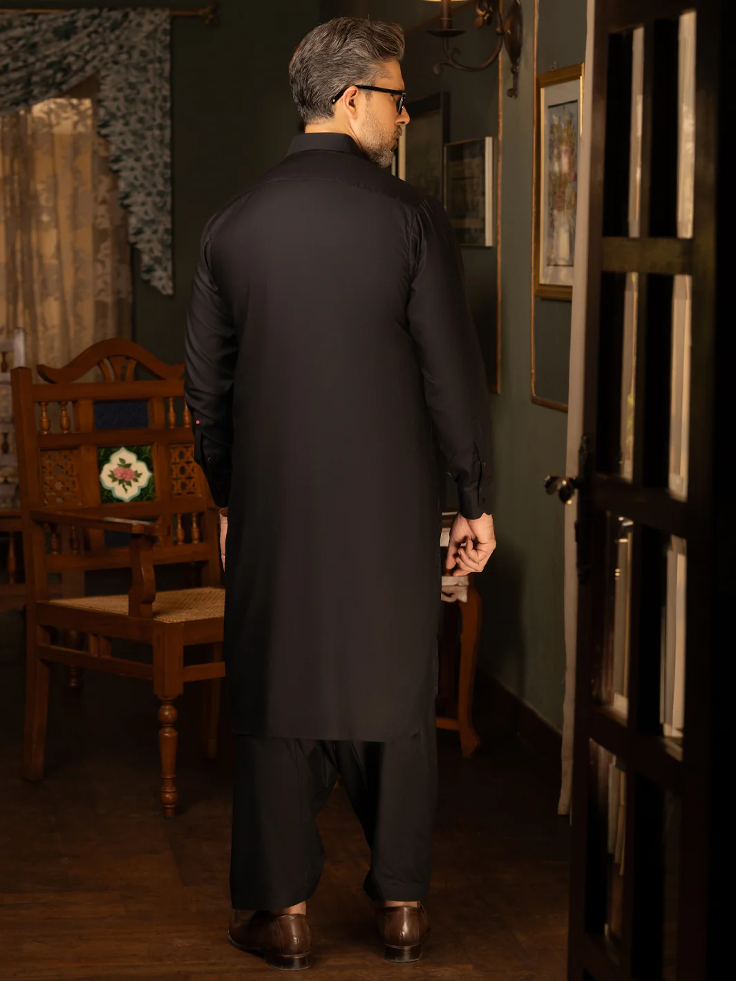 BLACK COTTON KAMEEZ SHALWAR | ALWA-KS-444/AM-6187F - Image 2