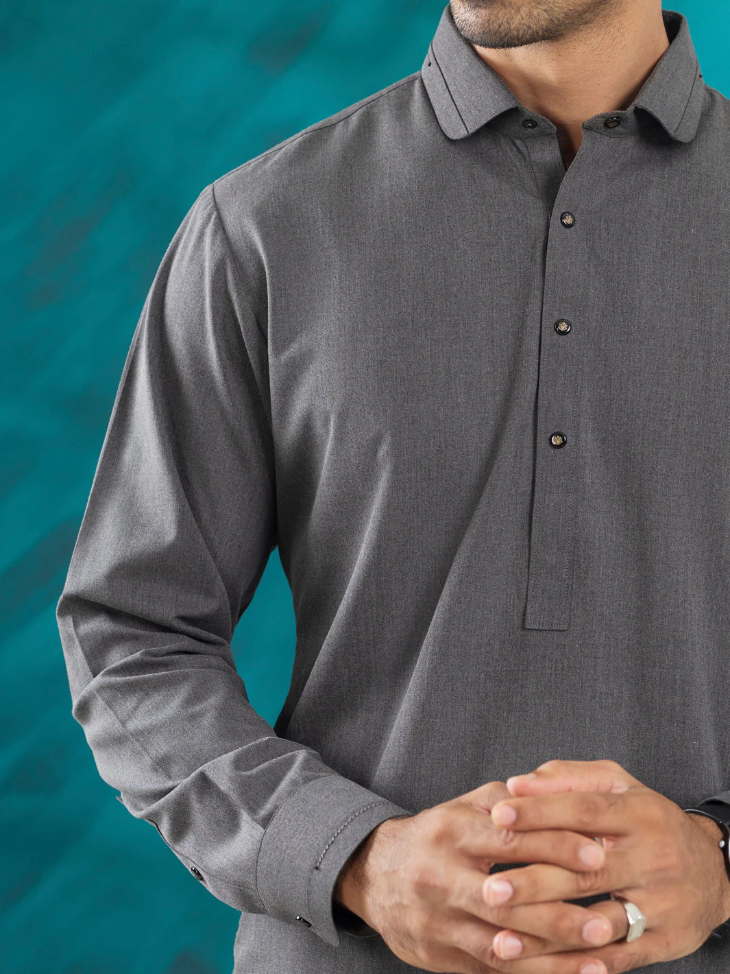 CHARCOAL GREY BLENDED KAMEEZ SHALWAR | ALWA-KS-464/AM-6215B - Image 2