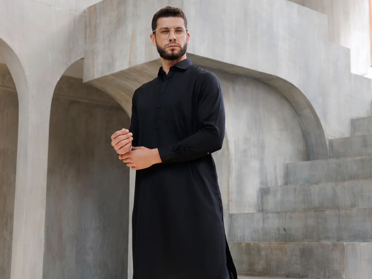 BLACK BLENDED KAMEEZ SHALWAR | ALWA-KS-477/AM-6201F - Image 2