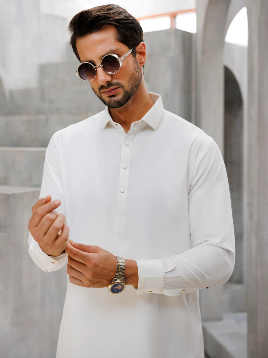 WHITE BLENDED KAMEEZ SHALWAR | ALWA-KS-496/AM-6266A - Image 3