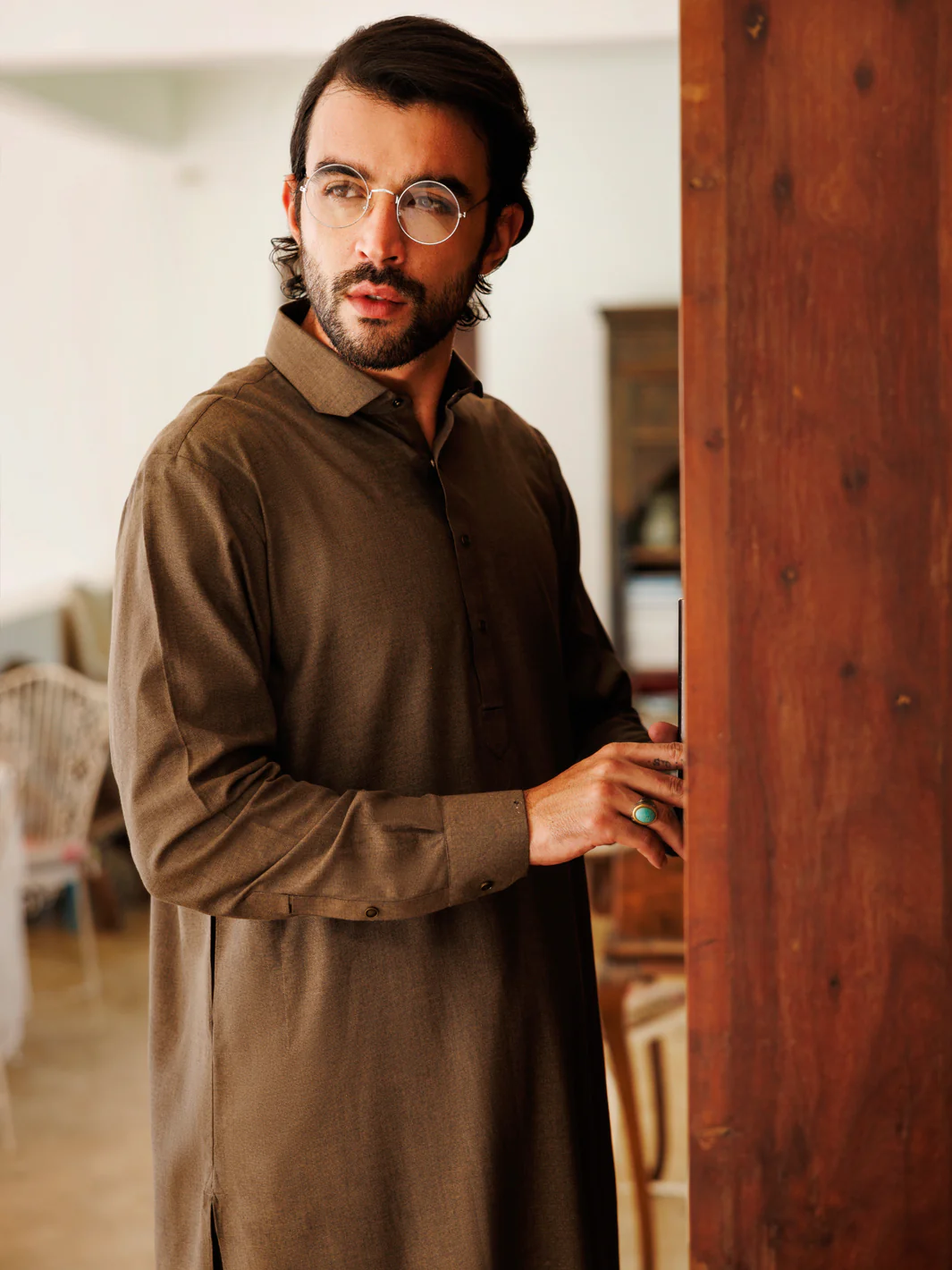 OLIVE GREEN BLENDED KAMEEZ SHALWAR | ALWA-KS-501/AM-6269A - Image 2