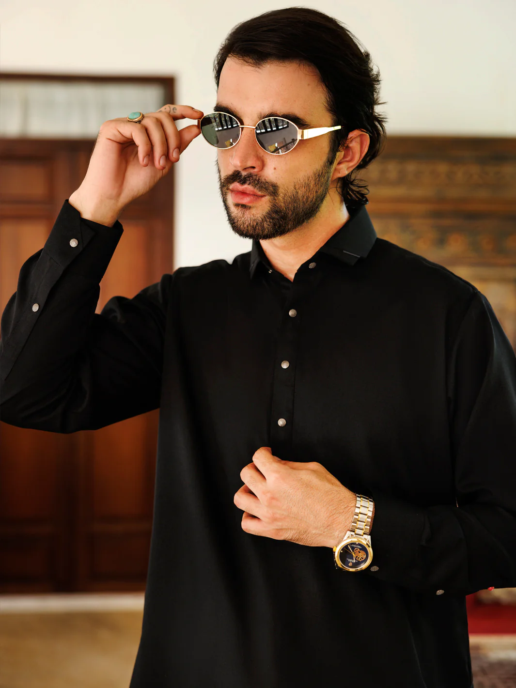 BLACK BLENDED KAMEEZ SHALWAR | ALWA-KS-509/AM-6266E - Image 3