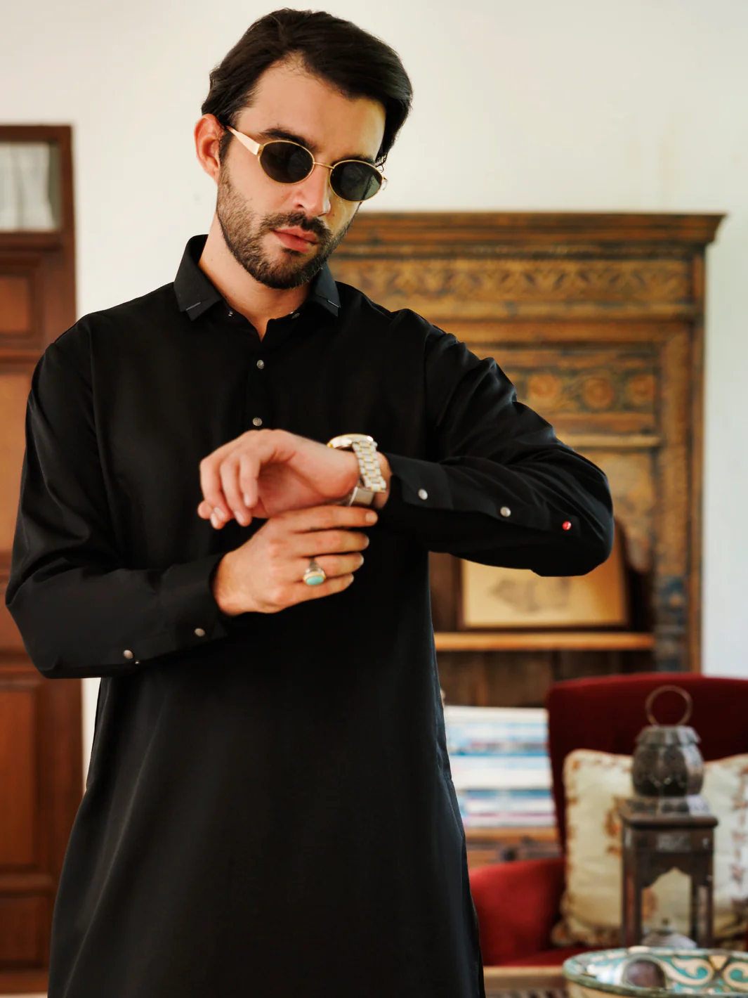 BLACK BLENDED KAMEEZ SHALWAR | ALWA-KS-509/AM-6266E - Image 4